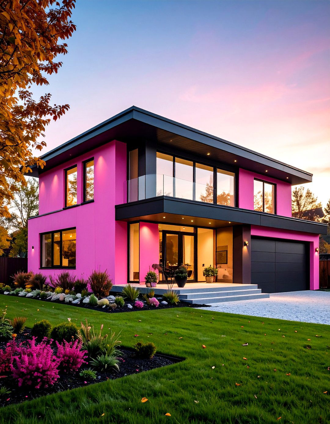 Fuchsia Pink House Exterior with Black Trim - 20 Pink House Exterior Ideas