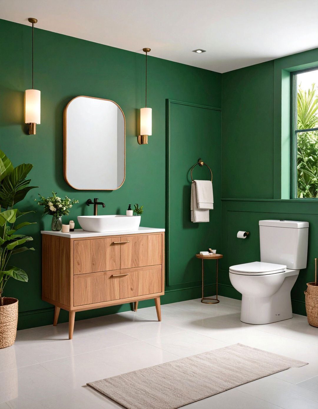 Full Green Color Drench in a Powder Room - 20 Green Powder Room Ideas