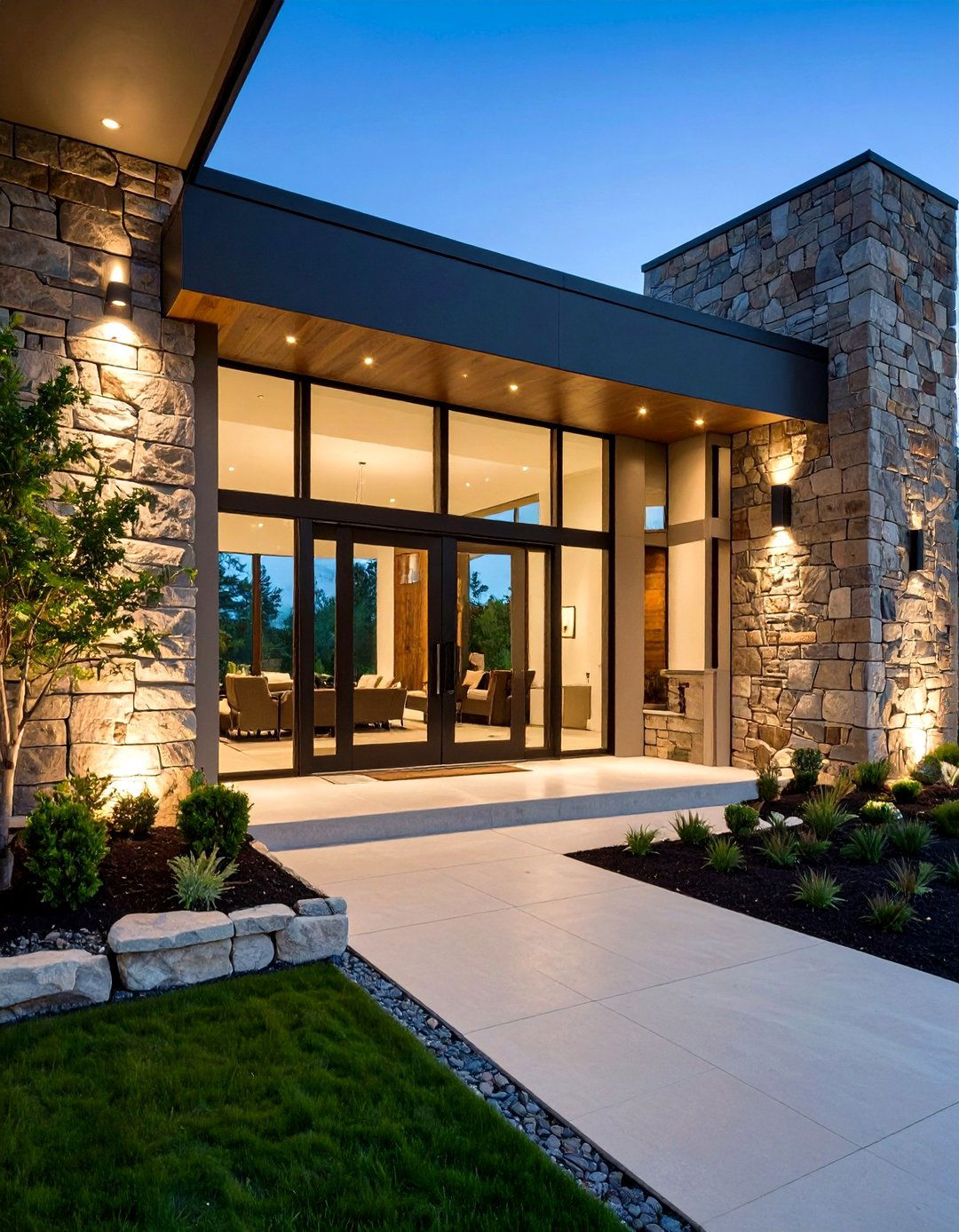 Full Height Stone Accent Wall - 20 Stone Exterior Home Ideas