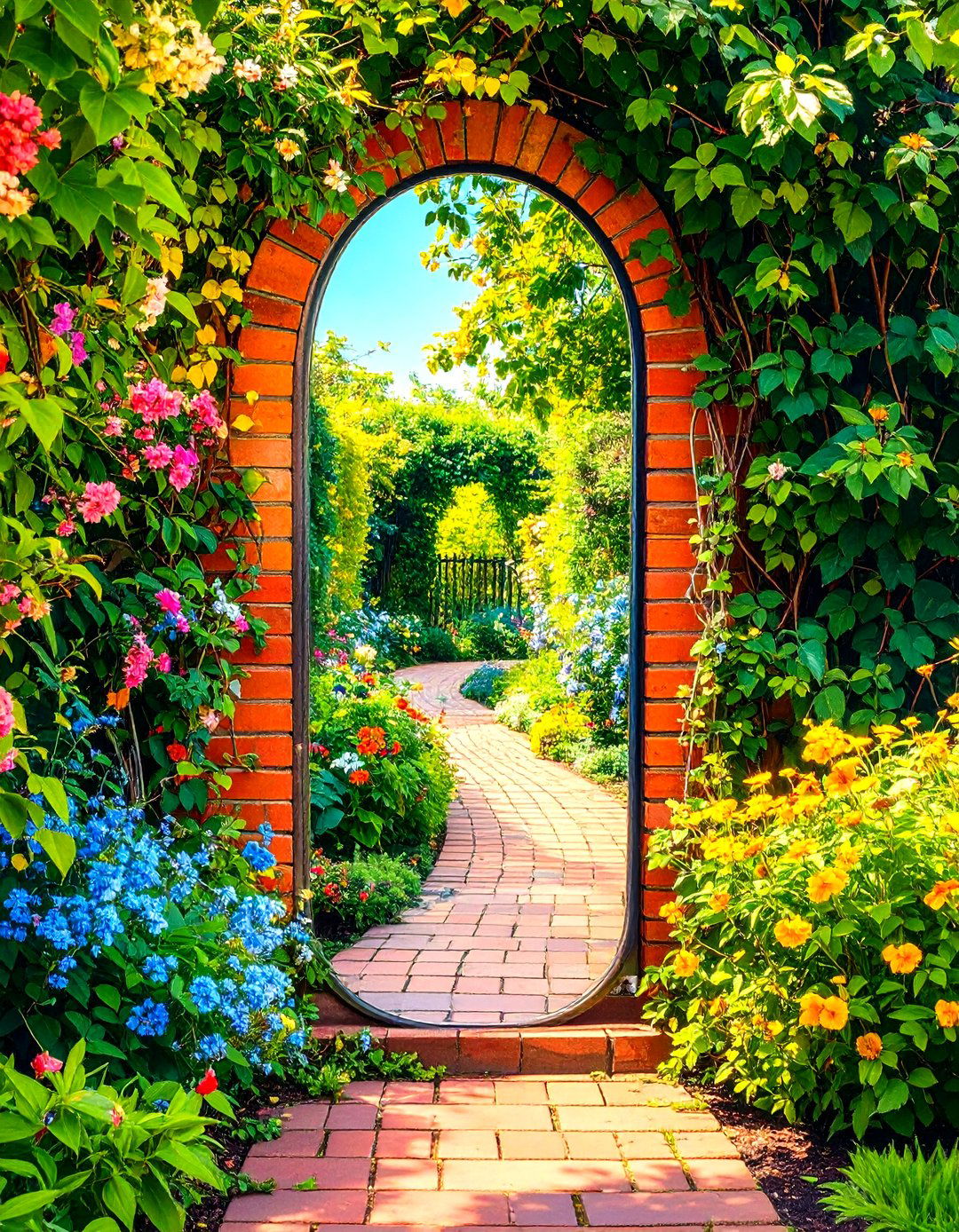 Full Length Garden Mirror Lengthens a Narrow Walkway - 20 Garden Mirror Ideas