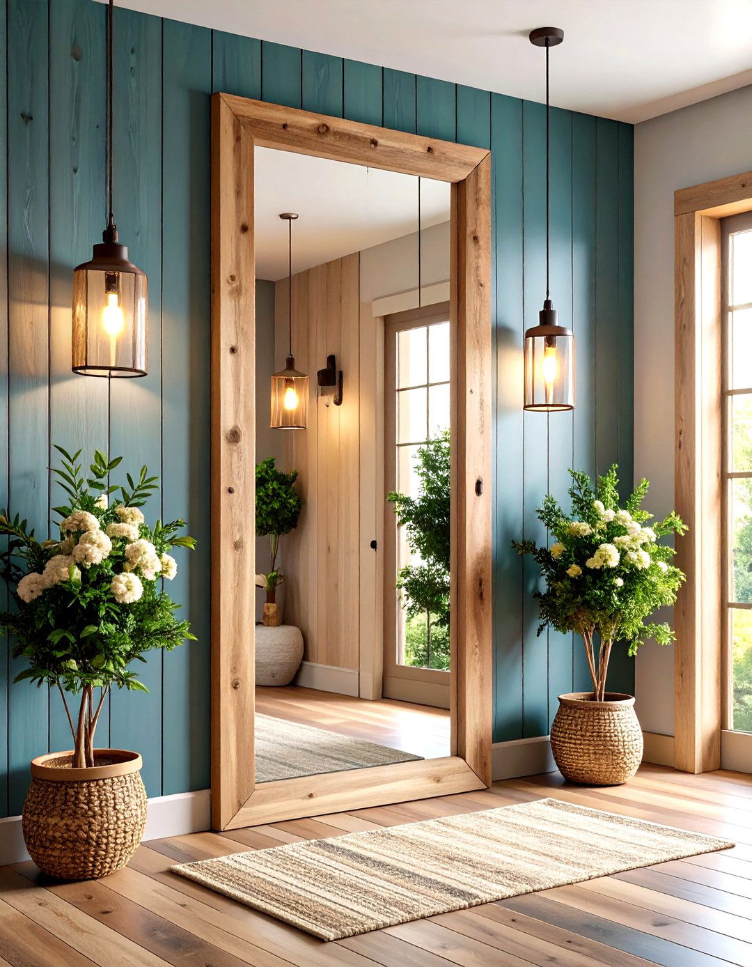 Full Length Mirror Framed in Shiplap - 20 Shiplap Wall Entryway Ideas