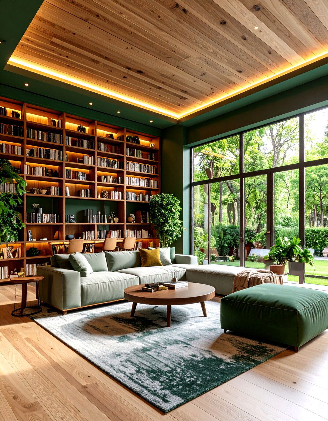 Fully Forest Green Home Library Cocoon - 20 Dark Green Home Library Ideas and Inspiration