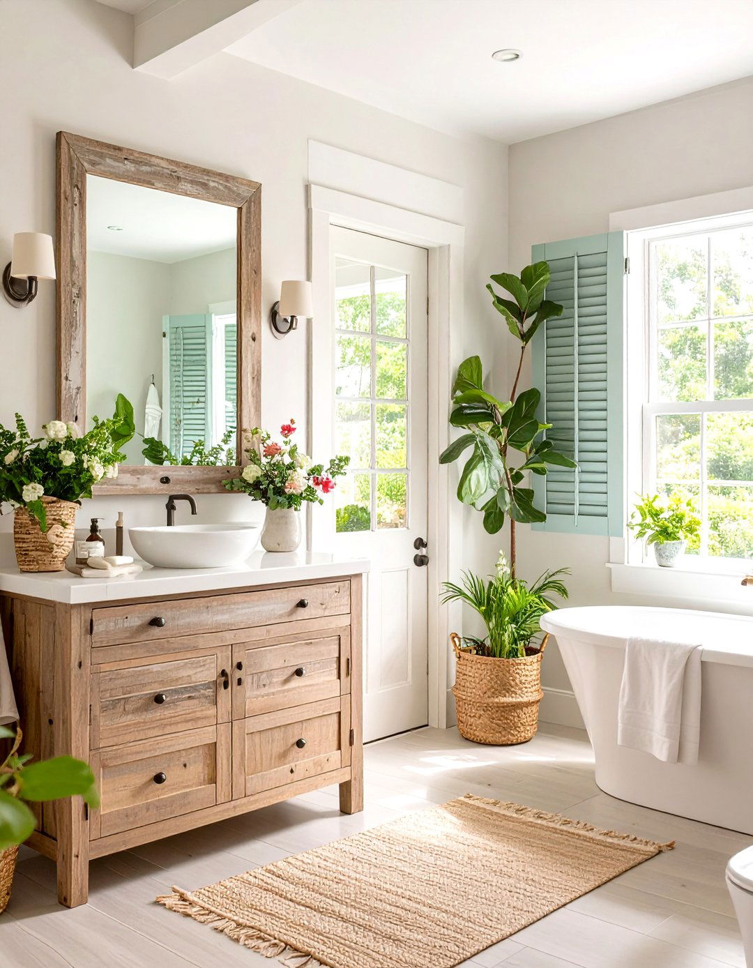 Functional Shutter Farmhouse Bathroom Mirrors - 20 Farmhouse Bathroom Mirrors Ideas