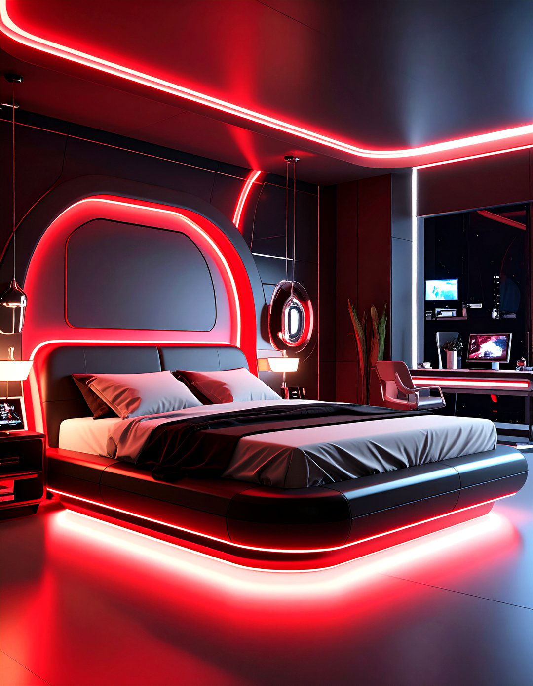 Futuristic High Tech Red and Black Bedroom - 20 Red and Black Bedroom Ideas
