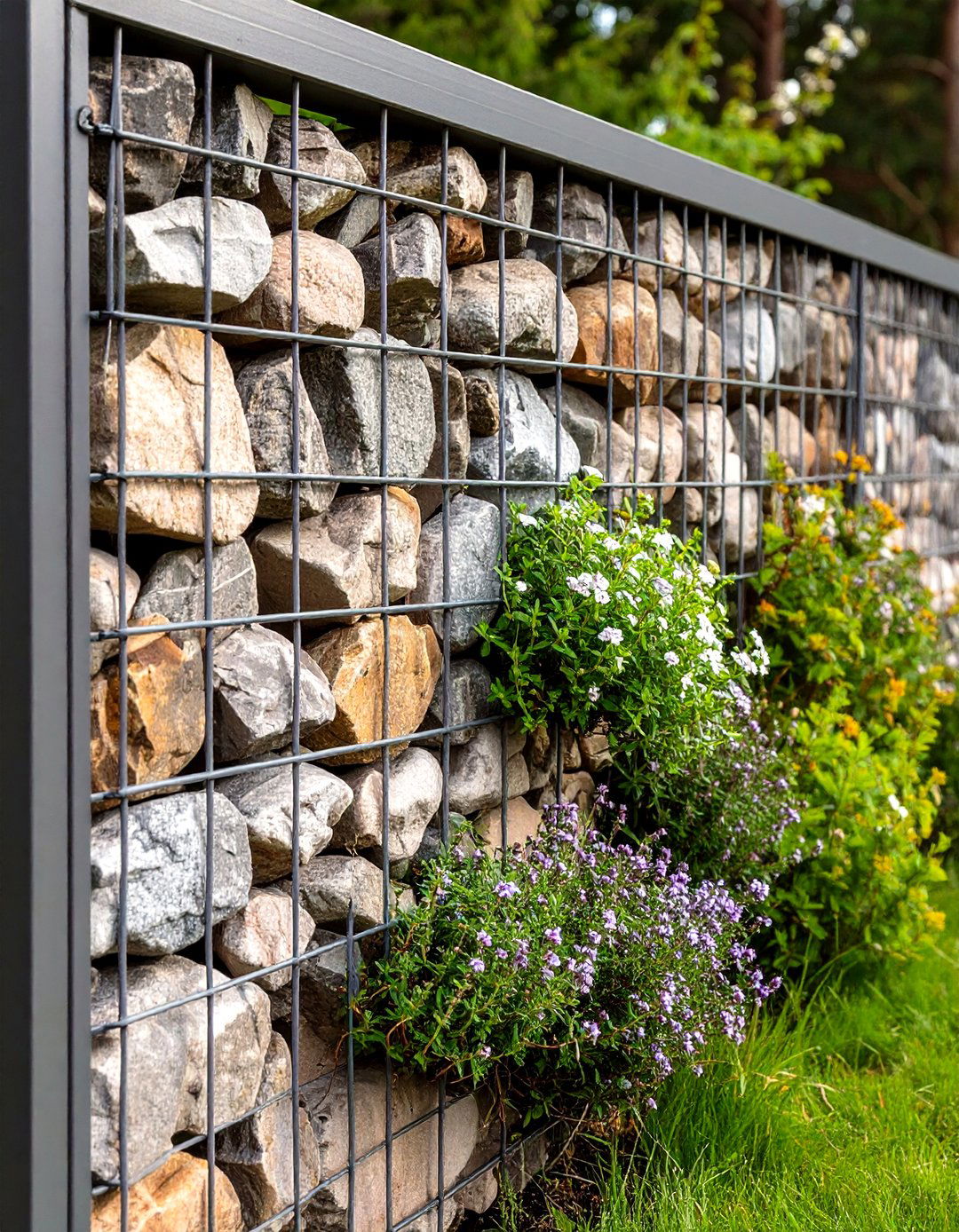 Gabion Garden Wall with Raw Texture - 20 Garden Wall Ideas