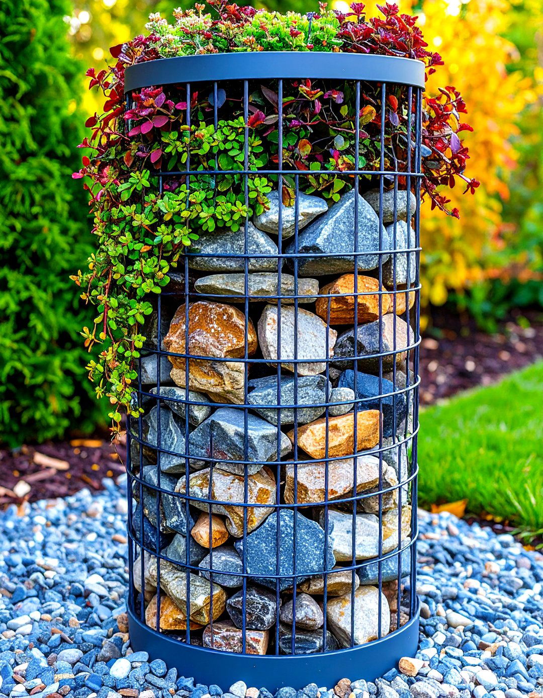 Gabion Planter Columns as Garden Art - 20 Garden Art Ideas