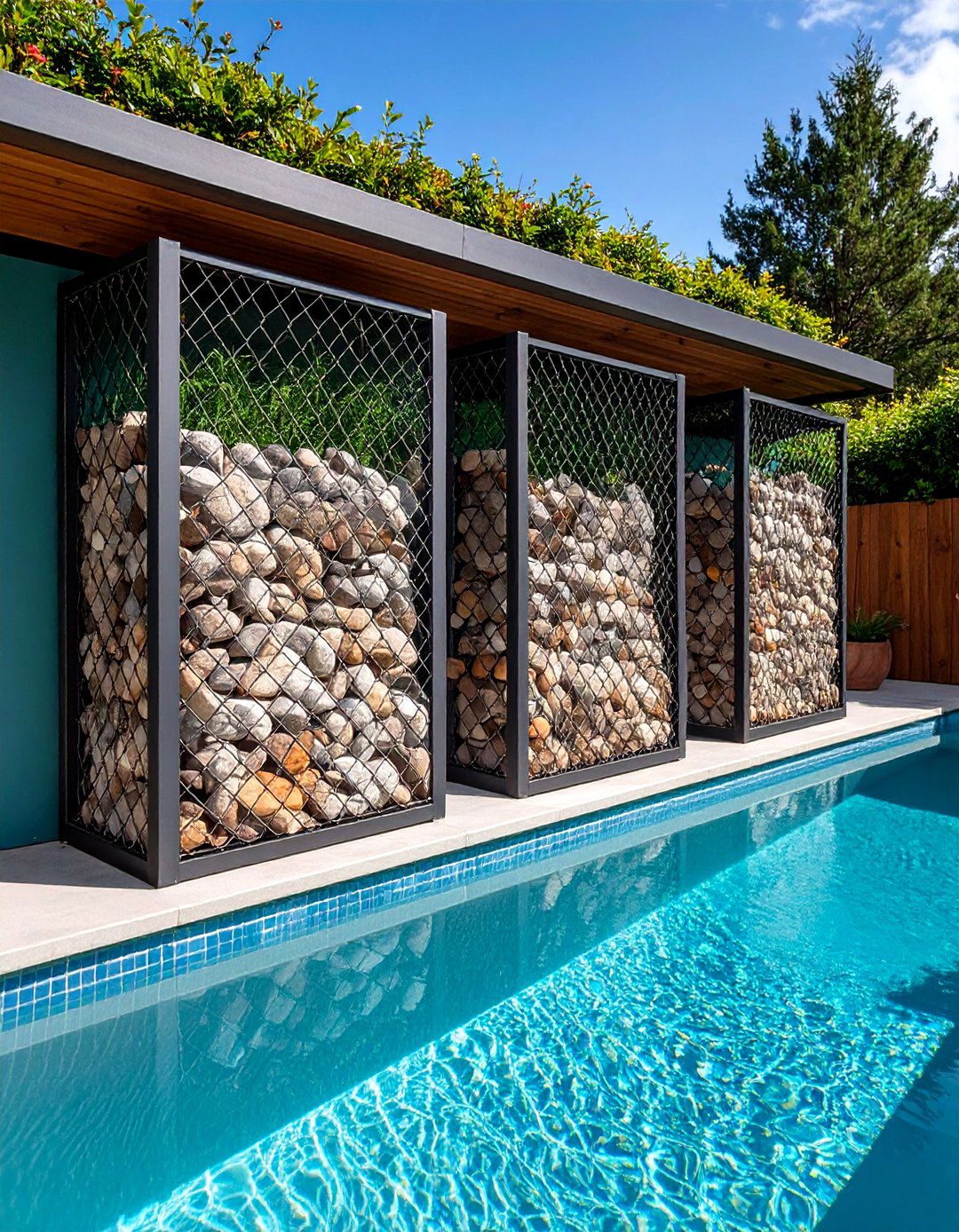 Gabion Walls - 20 Pool Privacy Ideas