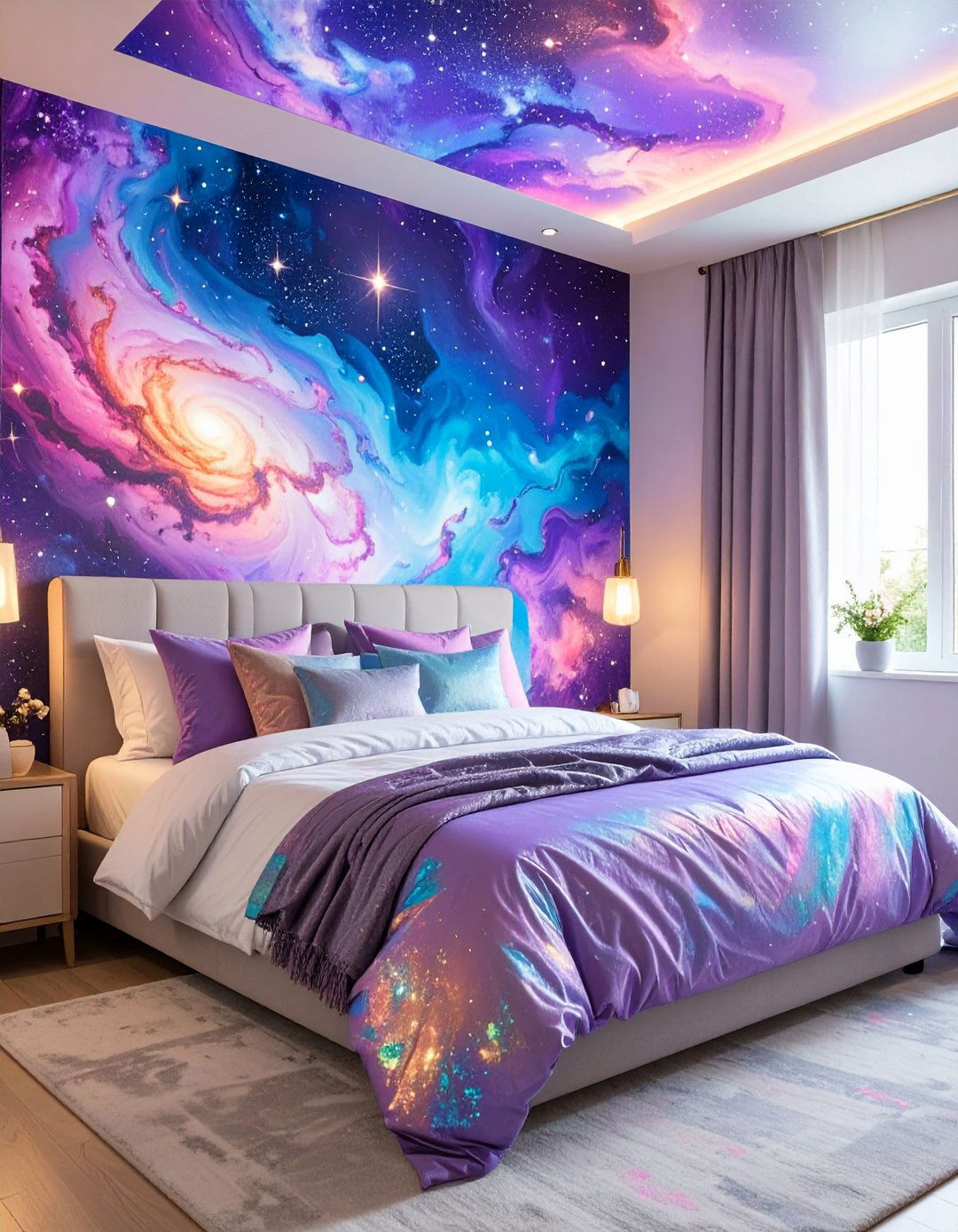 Galaxy Inspired Bedroom with Nebula Colors - 20 Fantasy Bedroom Ideas