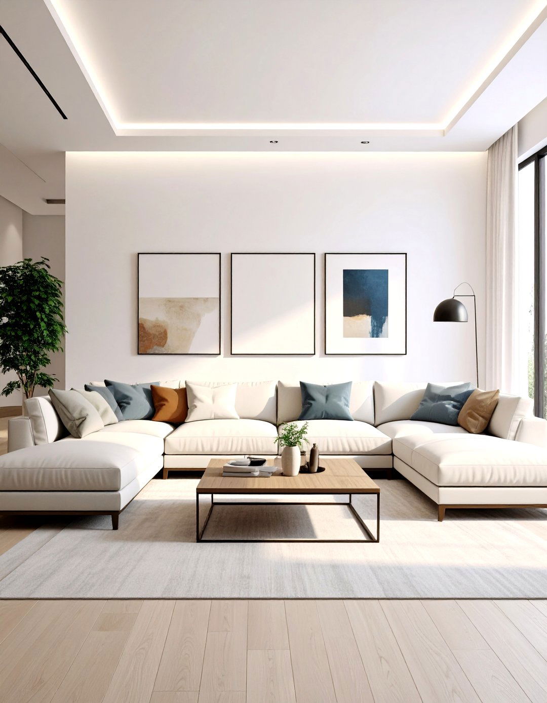 Gallery Style Minimalist Living Room with Curated Art Display - 20 Minimalist Living Room Ideas