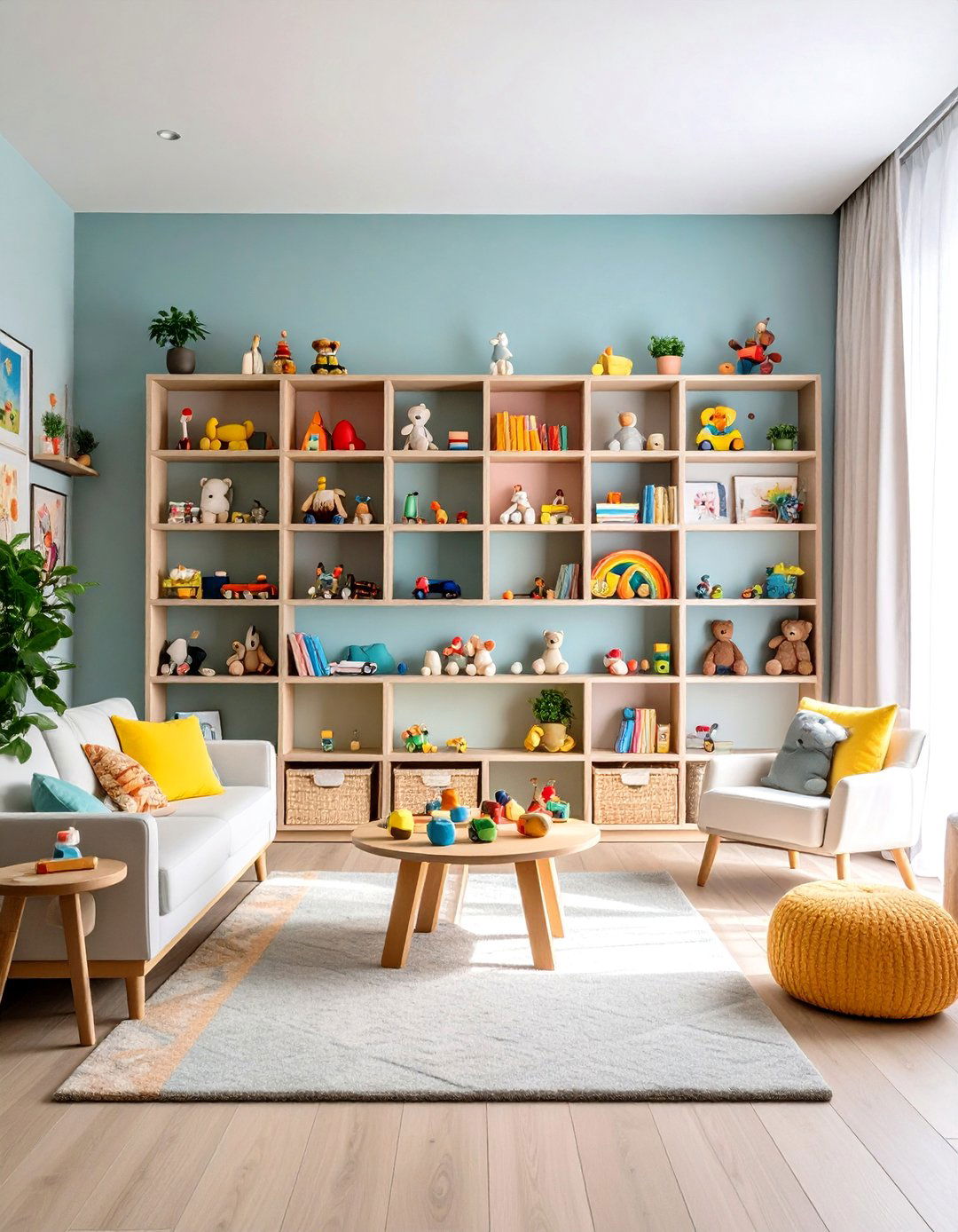 Gallery Wall Living Room Toy Storage Art Display - 20 Living Room Toy Storage Ideas