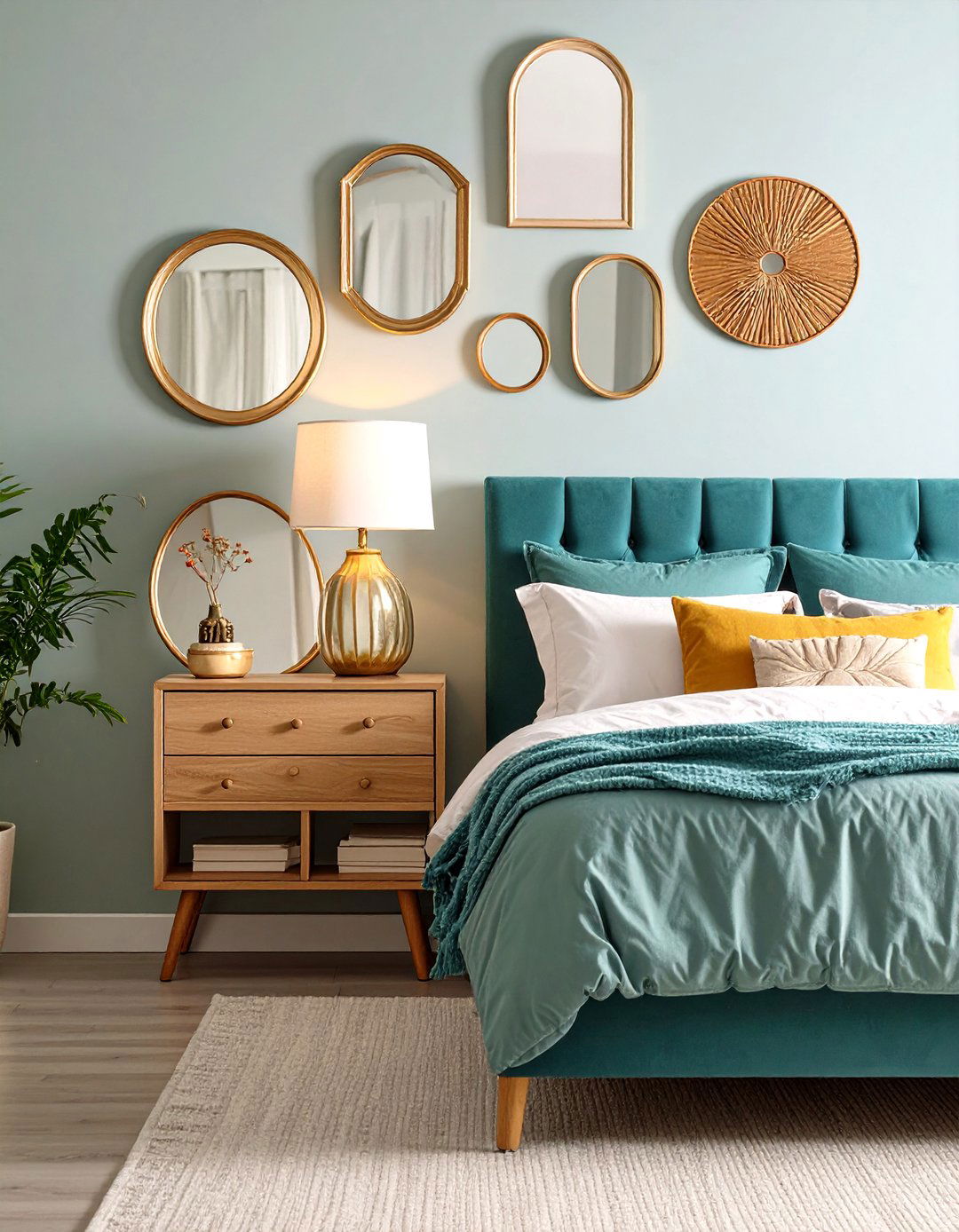 Gallery Wall Mirror Behind Nightstand Arrangement - 20 Mirror Behind Nightstand Design Ideas