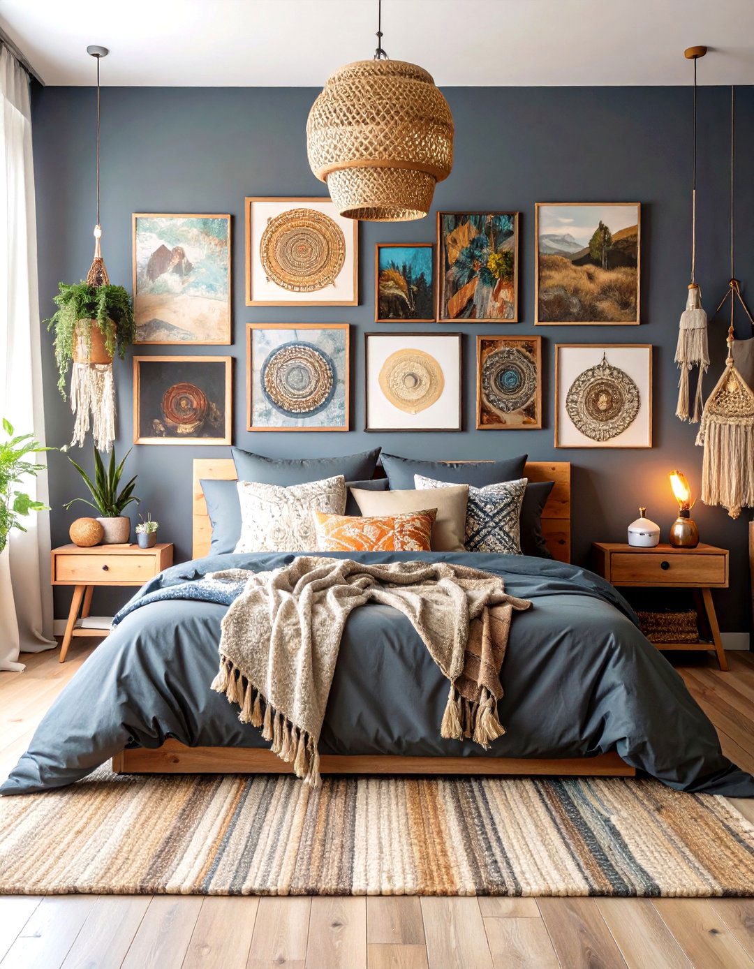 Gallery Wall Personalizes the Bedroom - 20 Dark Boho Bedroom Ideas