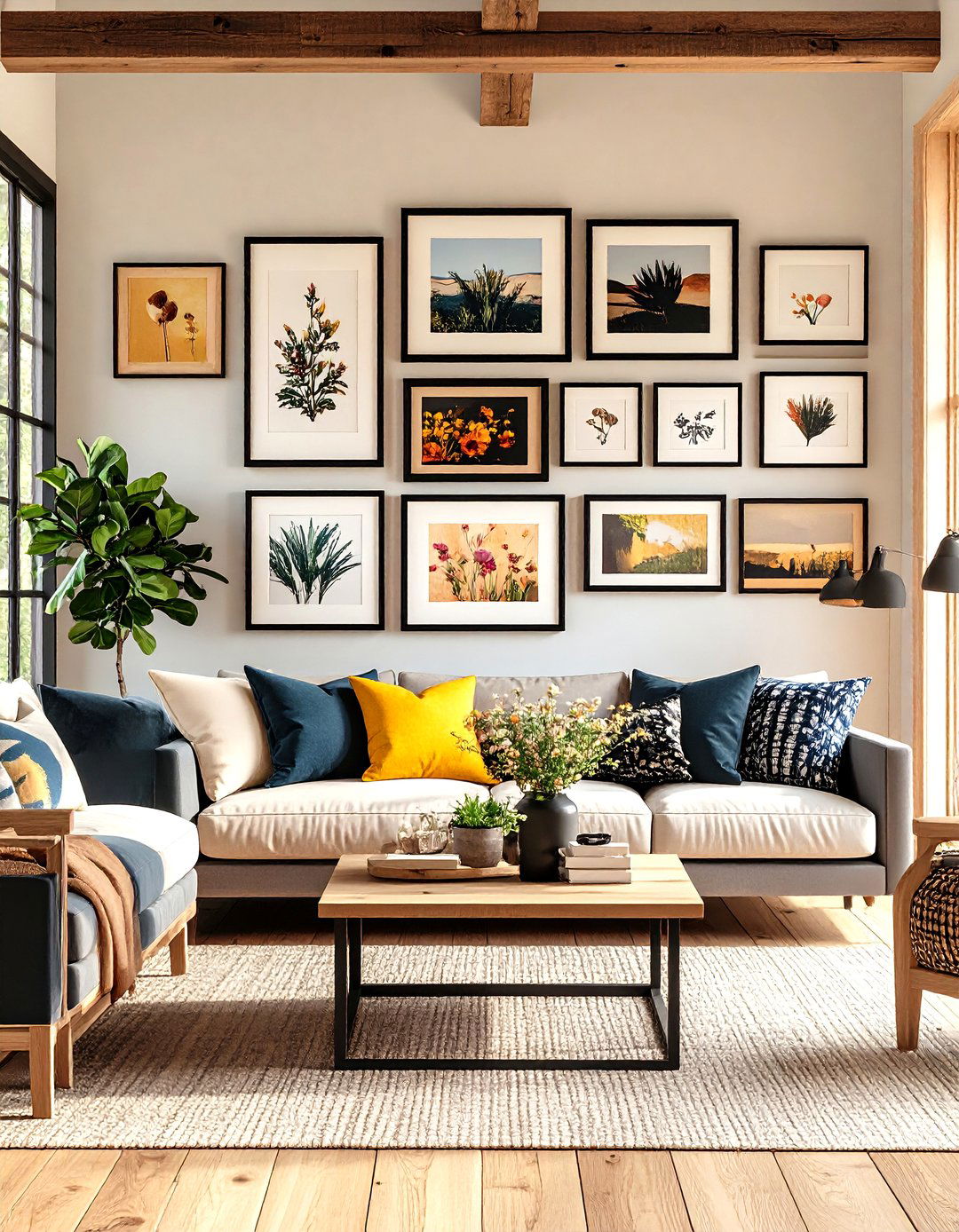 Gallery Wall Personalizes the Farmhouse Living Room - 20 Farmhouse Living Room Ideas