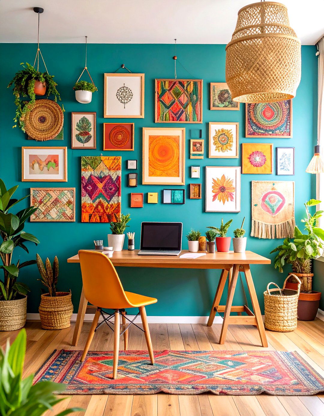 Gallery Wall for Personal Touch in a Bohemian Home Office - 20 Bohemian Home Office Ideas