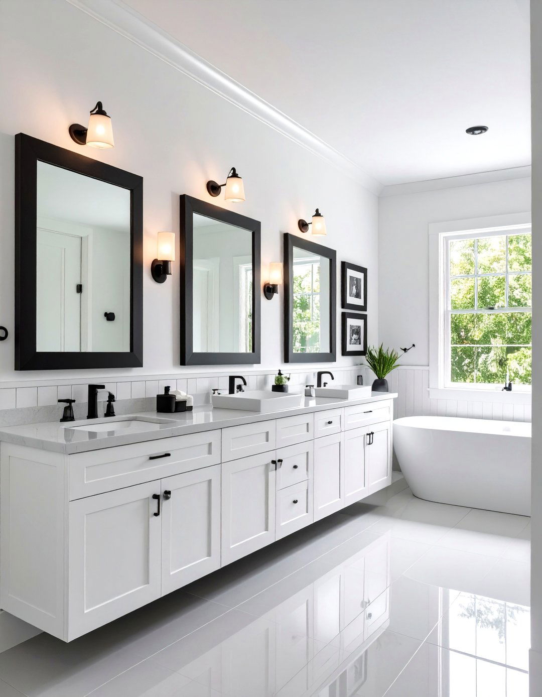 Gallery Wall of Black and White Photography - 20 Black and White Powder Room Ideas
