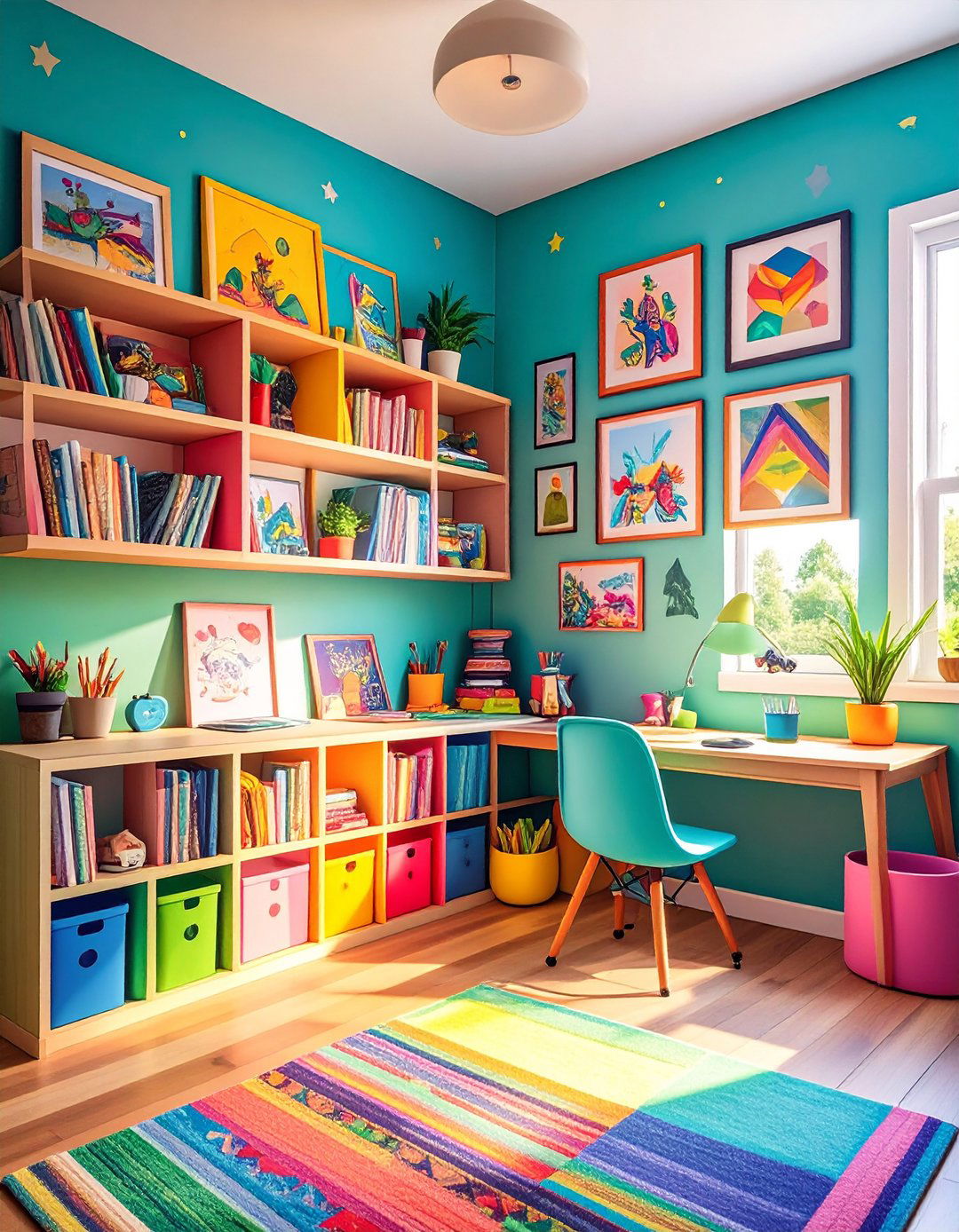 Gallery Wall of Kid Art - 20 Girl Room Ideas for 10-year-olds