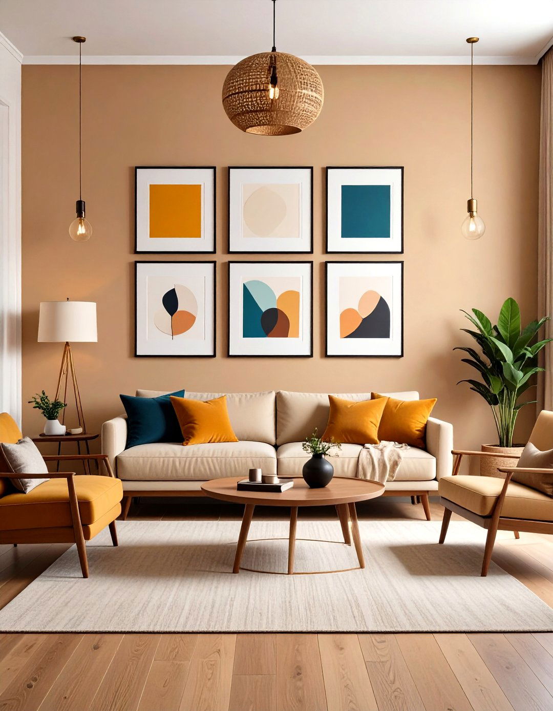 Gallery Wall on a Tan Backdrop - 20 Tan Living Room Ideas
