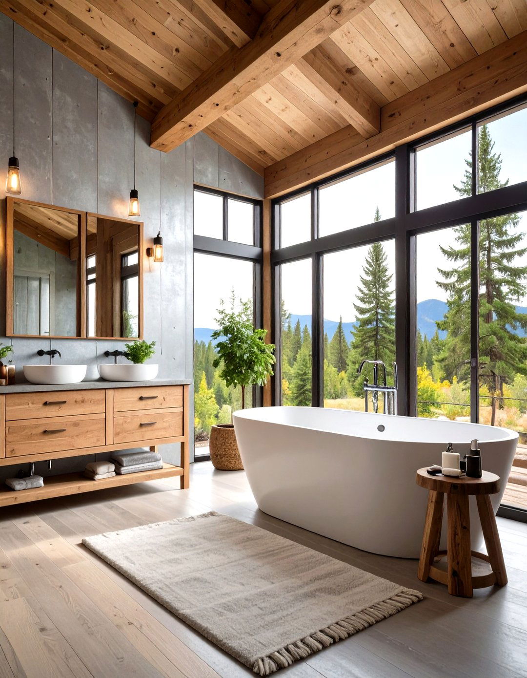 Galvanized Metal Accent Log Cabin Bathroom - 20 Log Cabin Bathroom Ideas