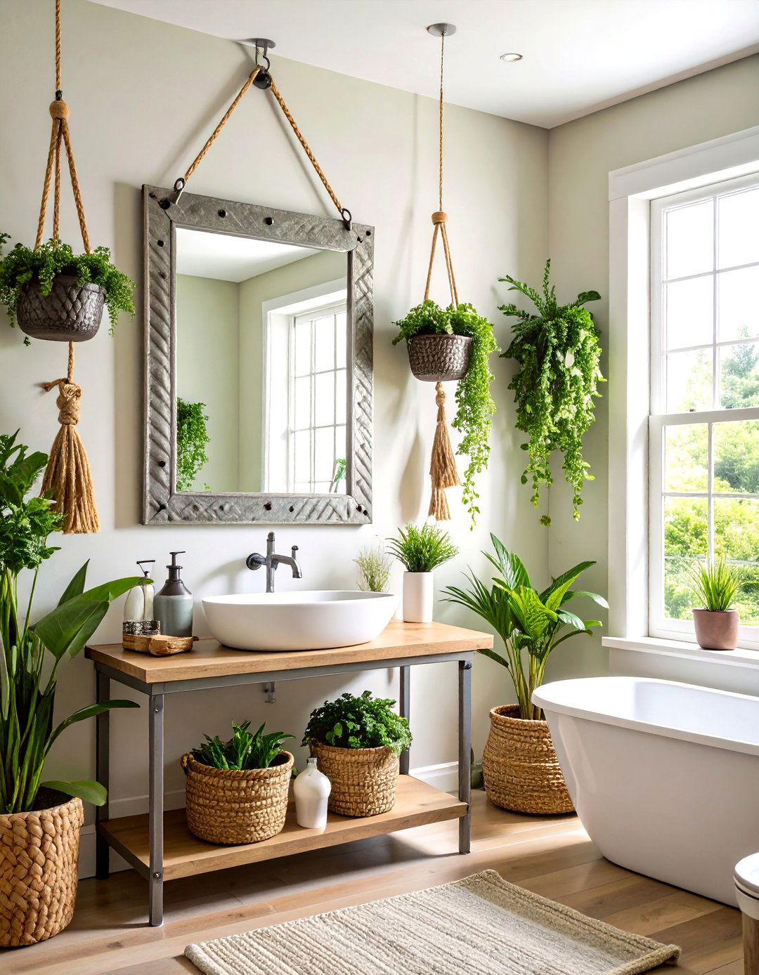Galvanized Metal Farmhouse Bathroom Mirrors with Rope Details - 20 Farmhouse Bathroom Mirrors Ideas