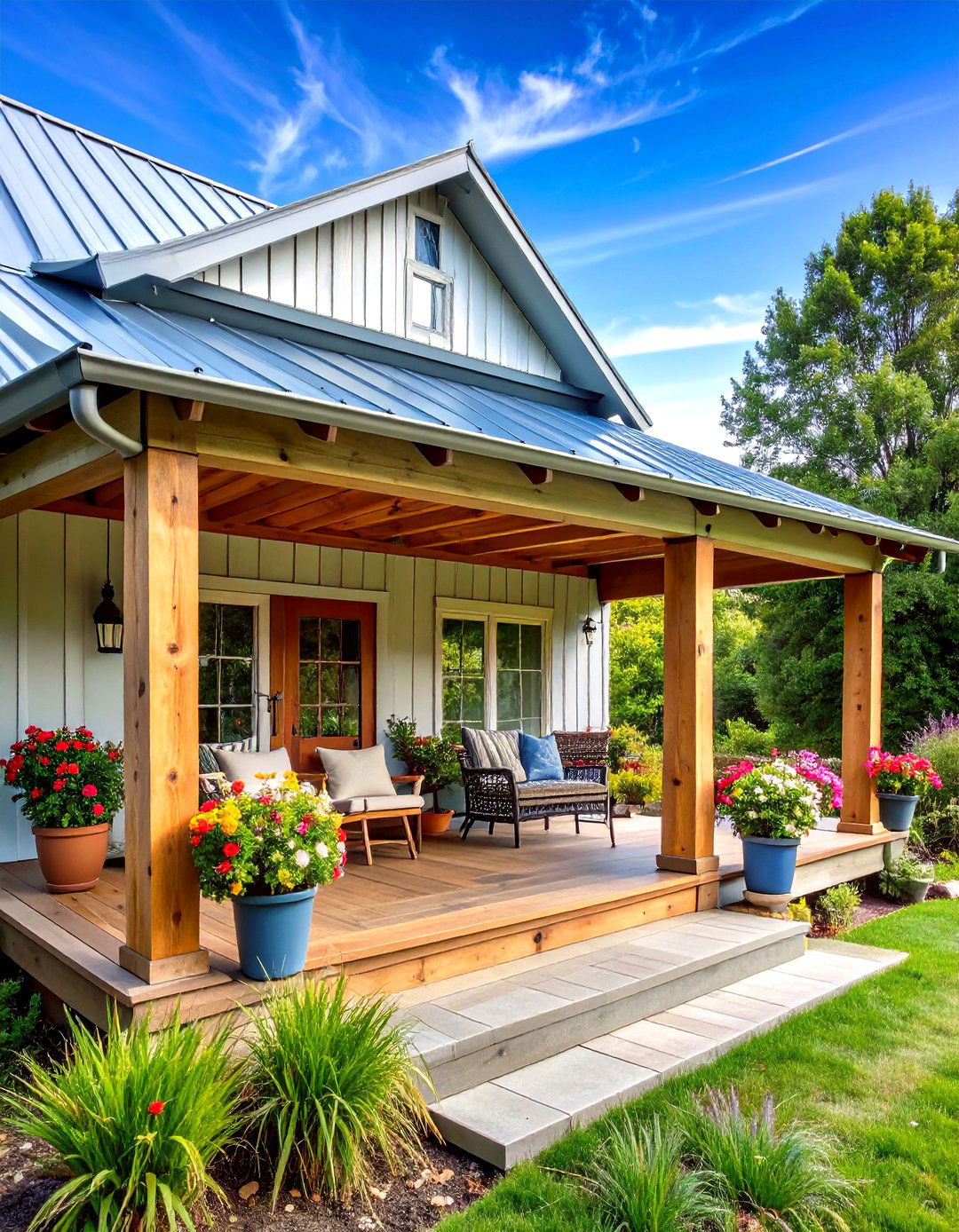 Galvanized Steel Metal Roof Porch with Authentic Character - 20 Metal Roof Porch Design Ideas
