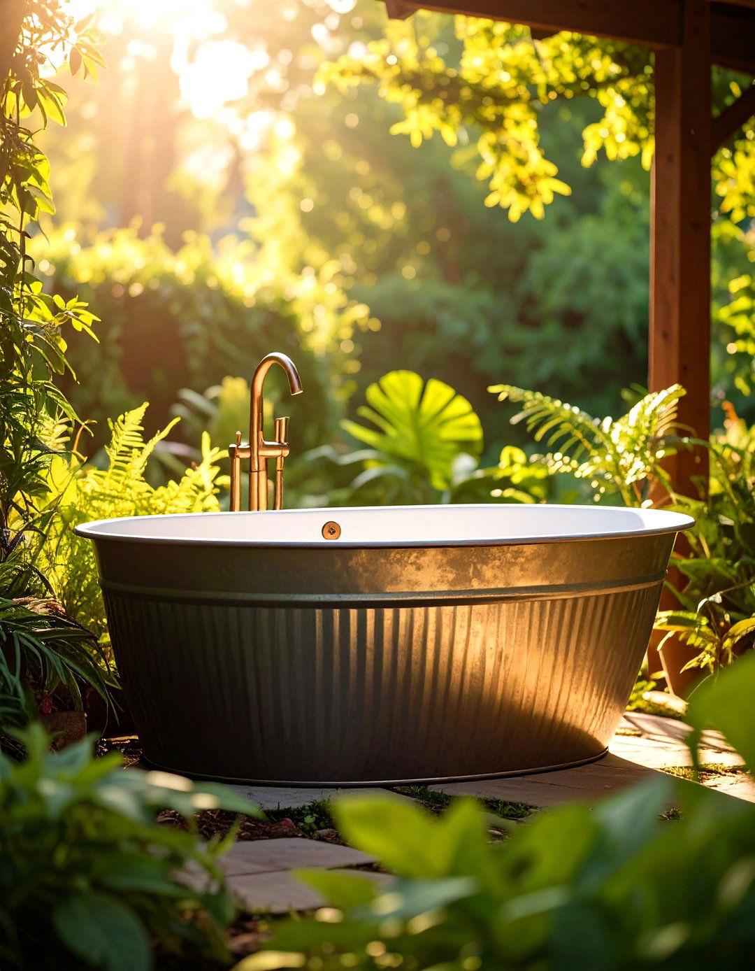Galvanized Stock Tank Outdoor Bathtub with Rustic Charm - 20 Outdoor Bathtub Ideas
