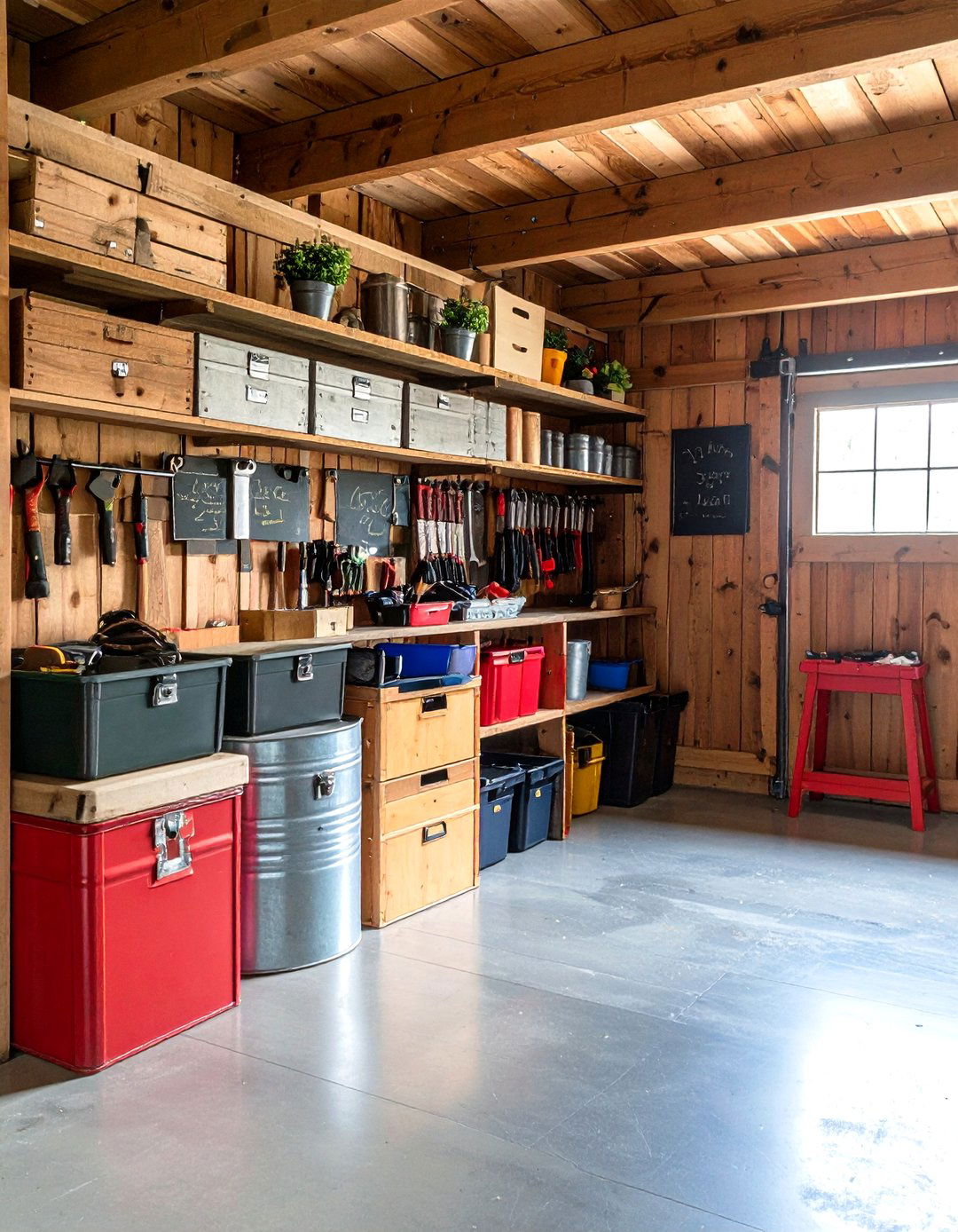 Galvanized Storage Bins for Rustic Garage Organization - 20 Rustic Garage Ideas