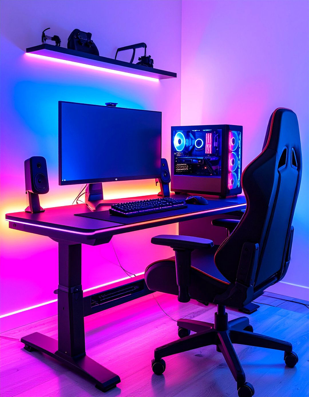 Gaming Desk with Ergonomic Extras Anchors the Game Room - 20 Game Room Ideas