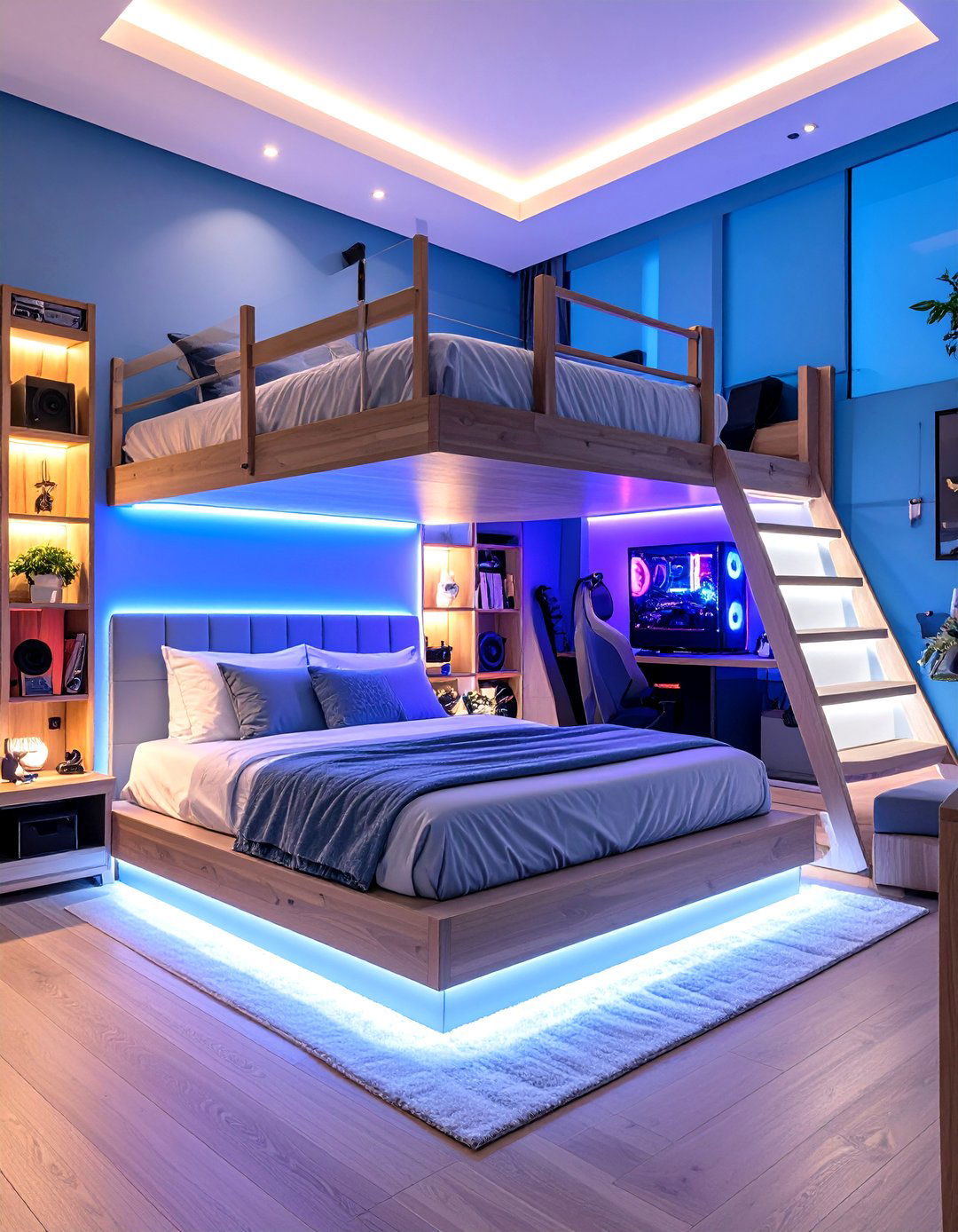 Gaming Loft Bed with Entertainment Center - 20 Loft Bed Ideas