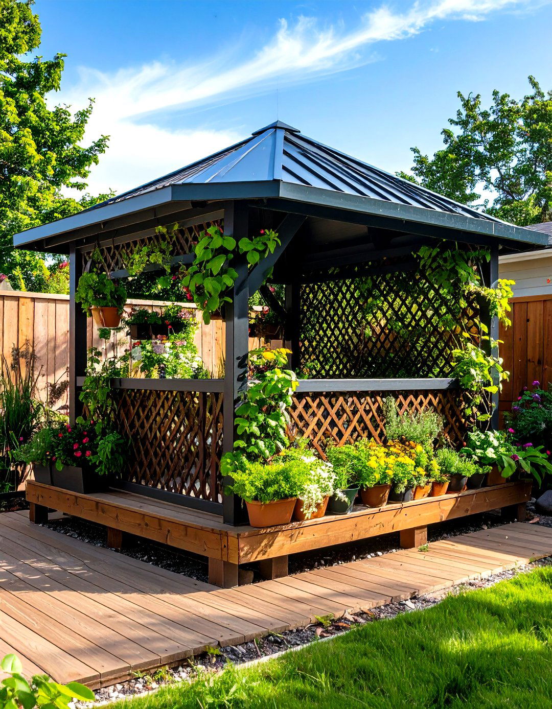 Garden Border Gazebo with Built In Planters - 20 Gazebo on Deck Ideas