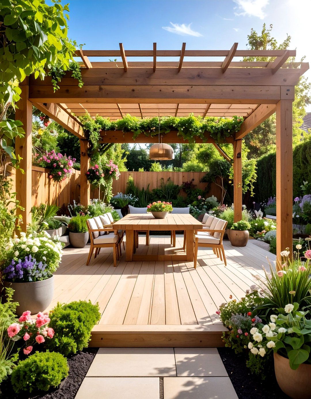 Garden Integrated Natural Patio With a Pergola - 20 Patio With a Pergola Ideas