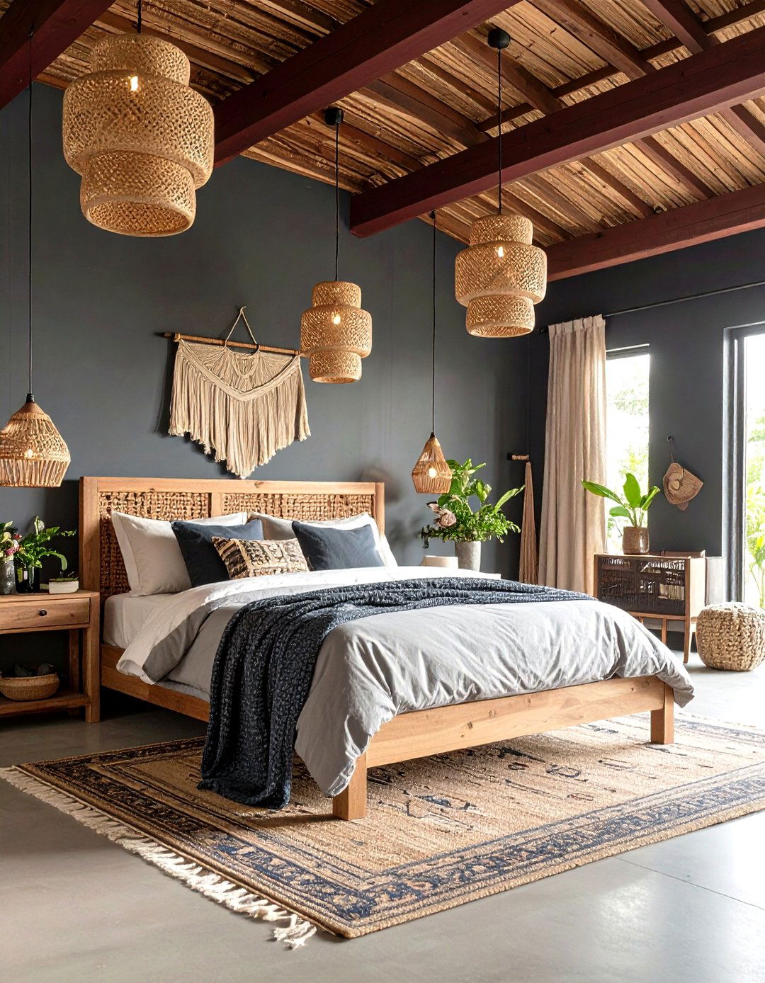 Garnet Ceiling and Pendant Cluster Bedroom Focus - 20 Dark Boho Bedroom Ideas