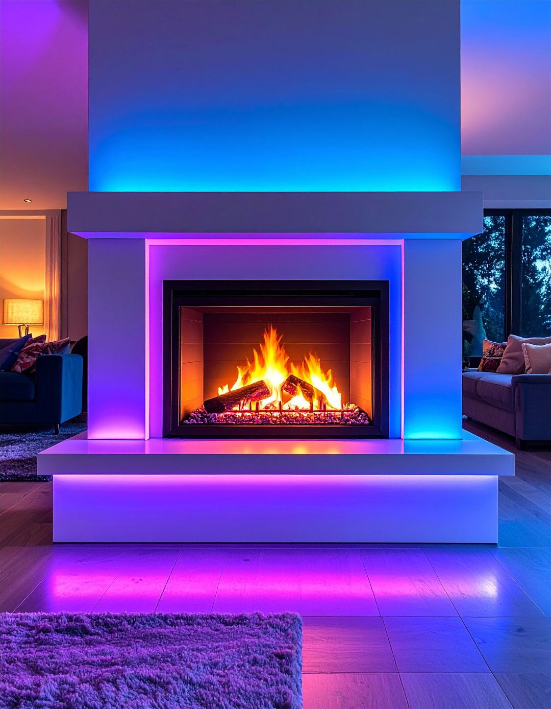 Gas Fireplace with LED Backlighting - 20 Gas Fireplace Ideas