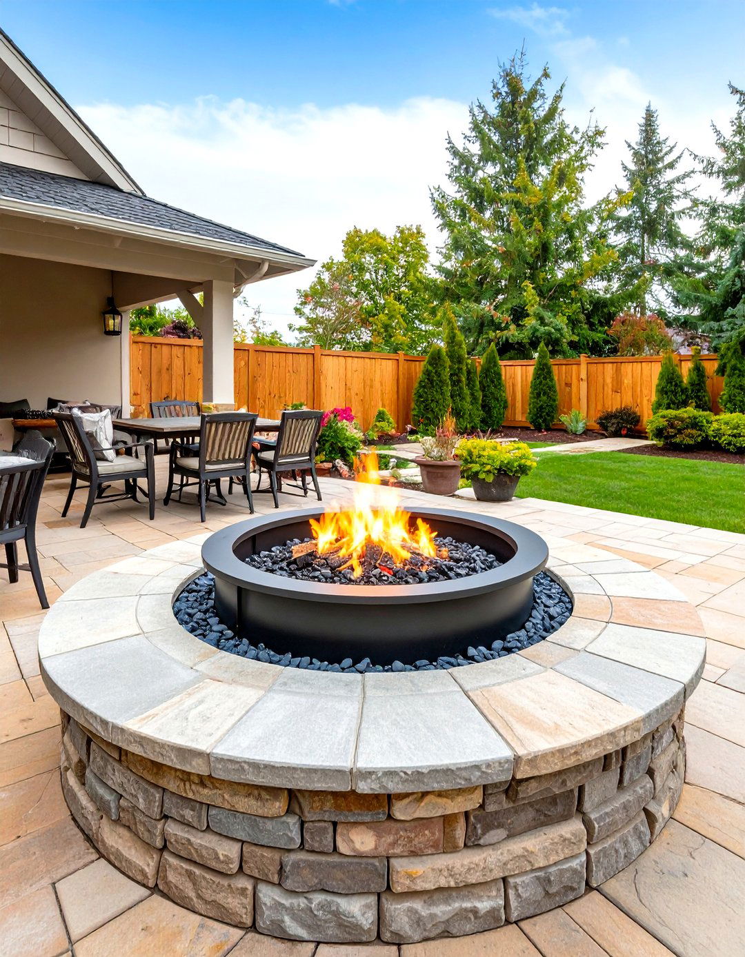 Gas Fueled Sunken Burner in a Paver Patio - 20 Sunken Fire Pit Ideas