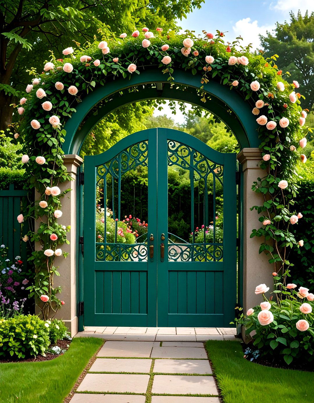Gate Centric Statement - 20 Sage Green Garden Fence Ideas