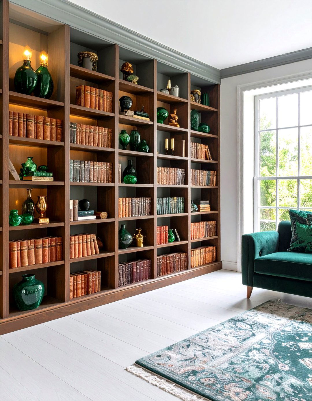 Gemstone Accents Energizing the Home Library - 20 Dark Green Home Library Ideas and Inspiration