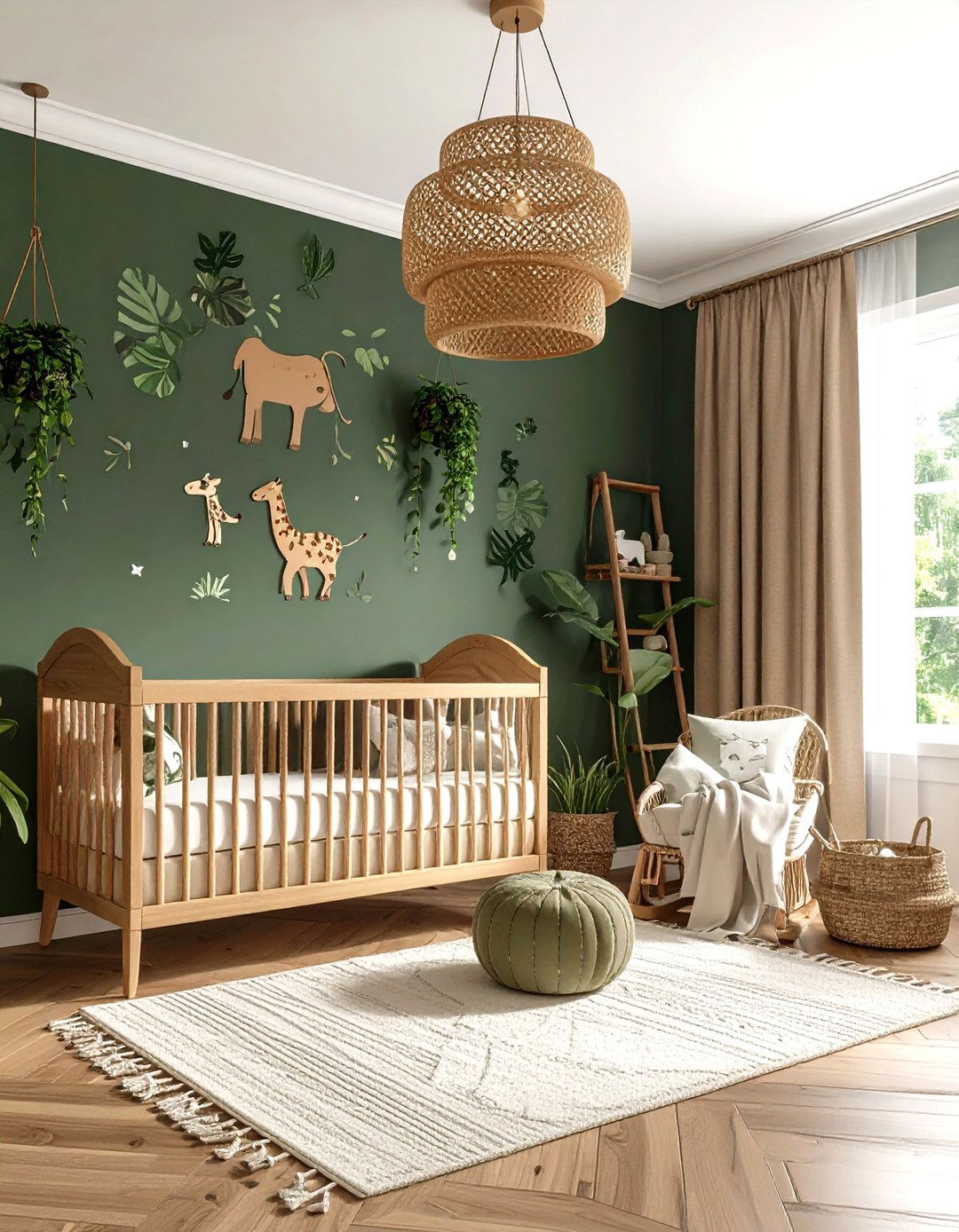 Gender Neutral Jungle Theme in a Dark Green Nursery - 20 Dark Green Nursery Ideas