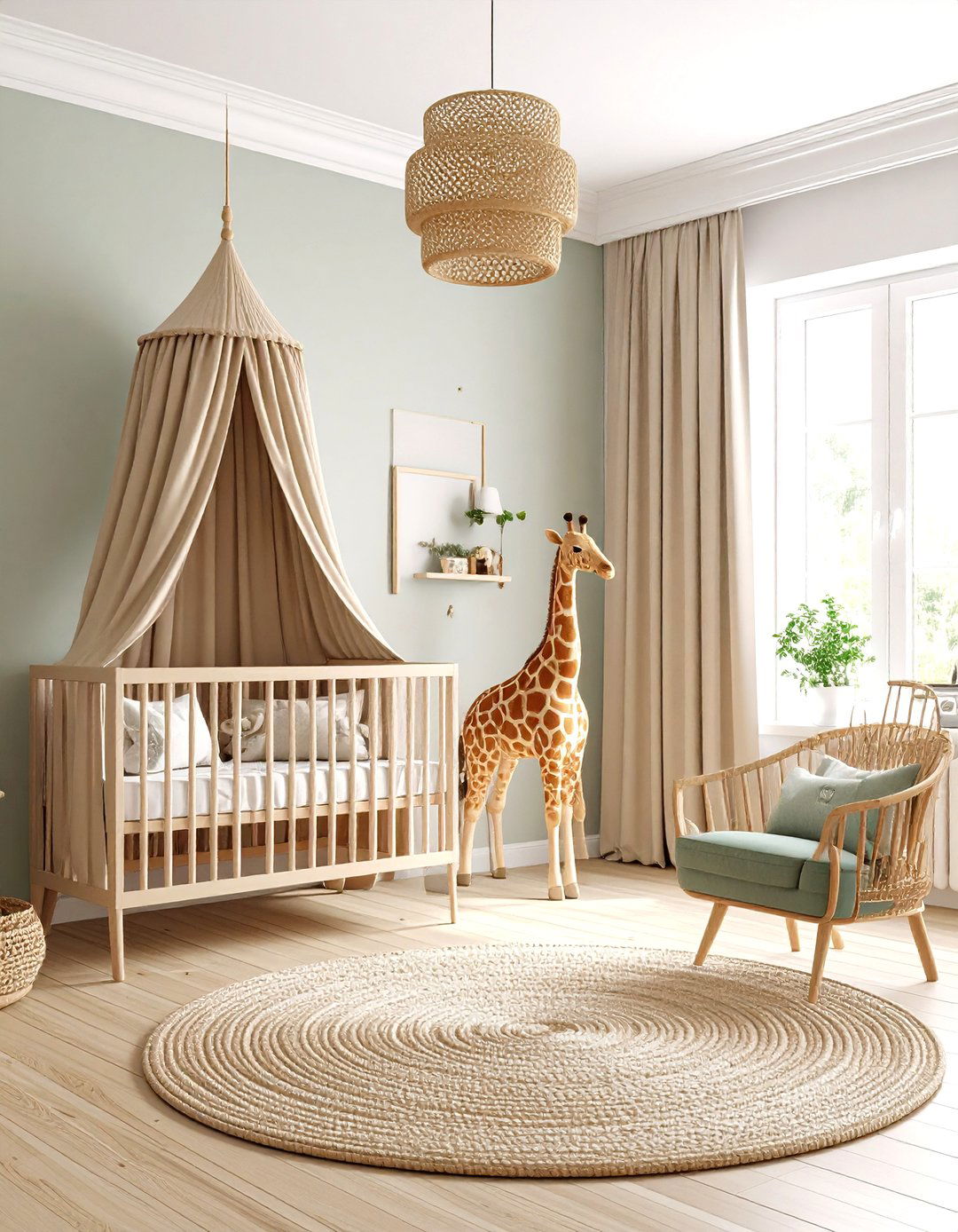 Gender Neutral Sage and Sand Giraffe Scheme - 20 Giraffe Nursery Ideas
