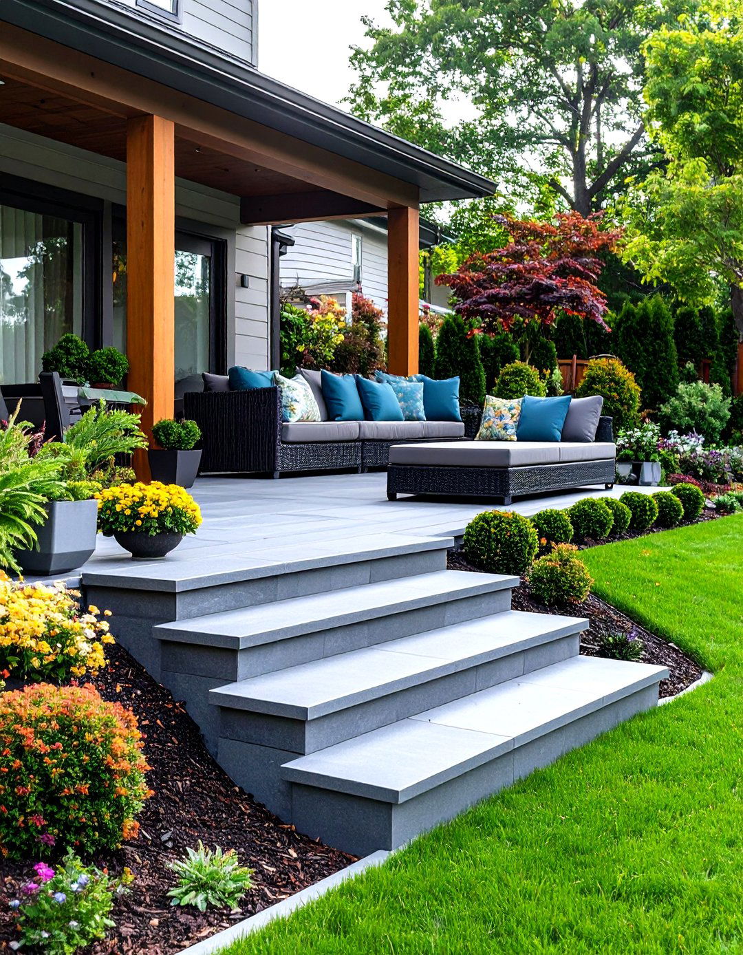 Generous Deep Tread Lounge Steps for Casual Gatherings - 20 Deck Steps Ideas