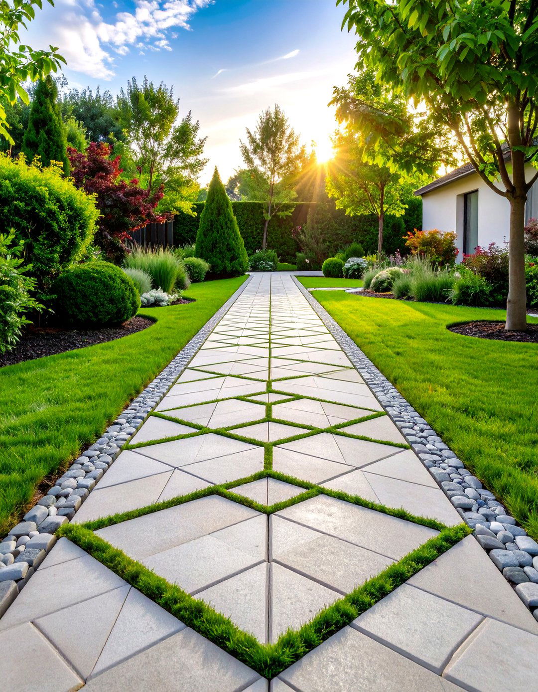 Geometric Accent Cobblestone Walkway - 20 Cobble Stone Walkway Ideas
