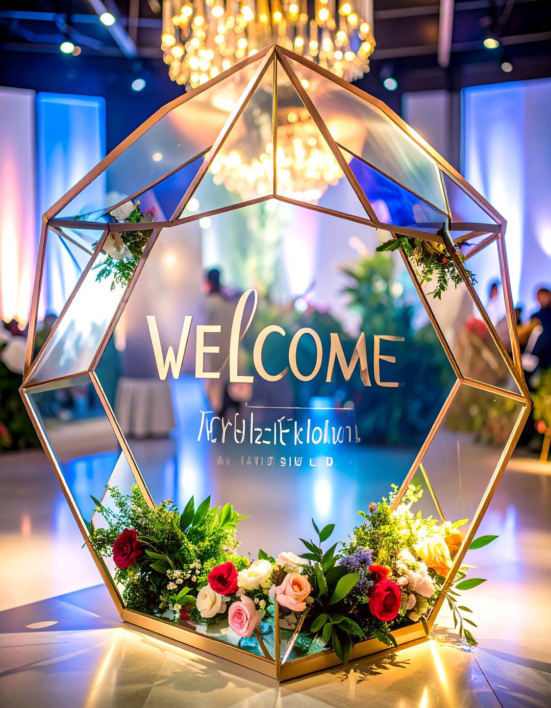 Geometric Acrylic Wedding Welcome Sign with Three Dimensional Elements - 20 Wedding Welcome Sign Ideas