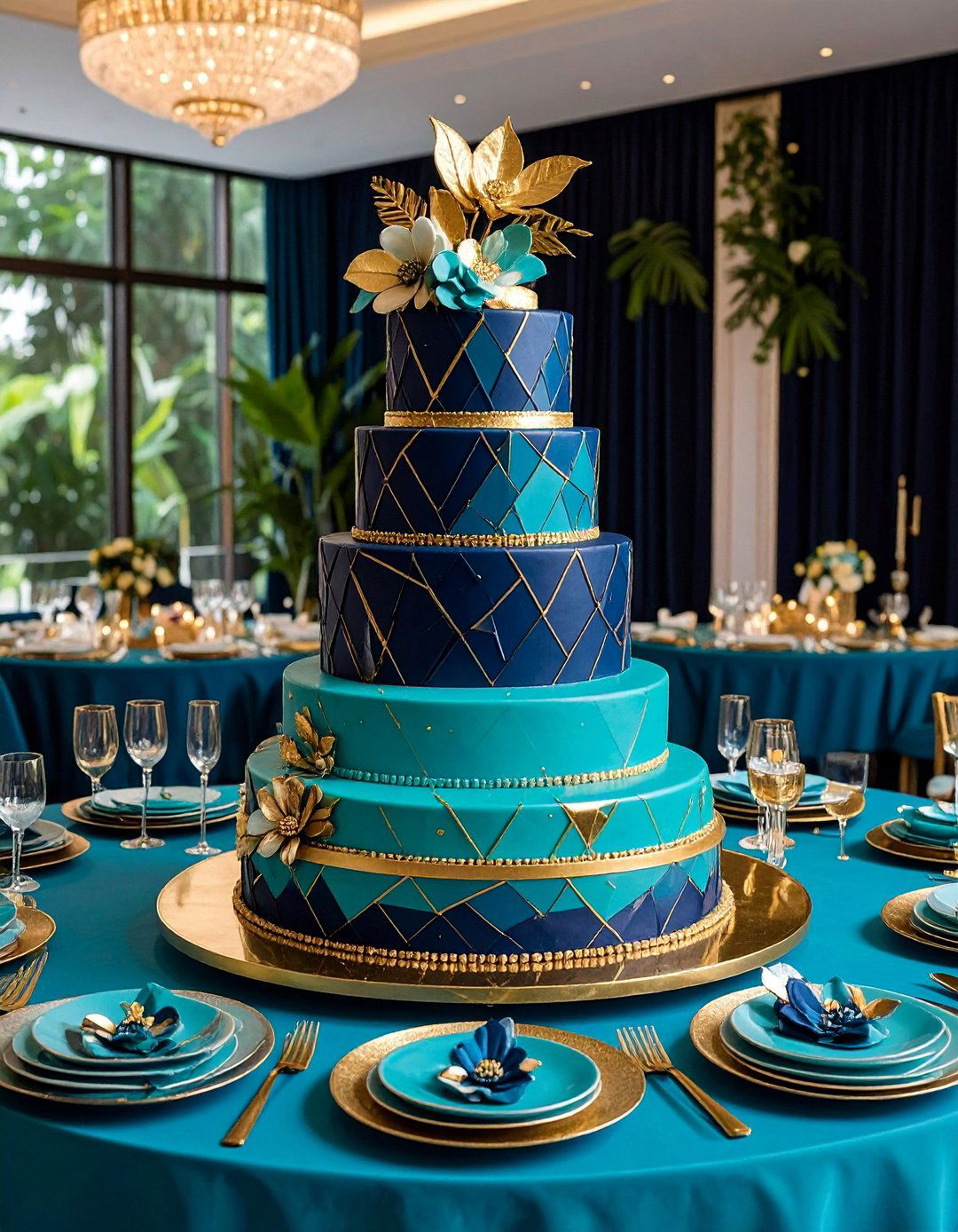Geometric Blue Cake Centerpiece Wedding Theme - 20 Blue Wedding Theme Ideas
