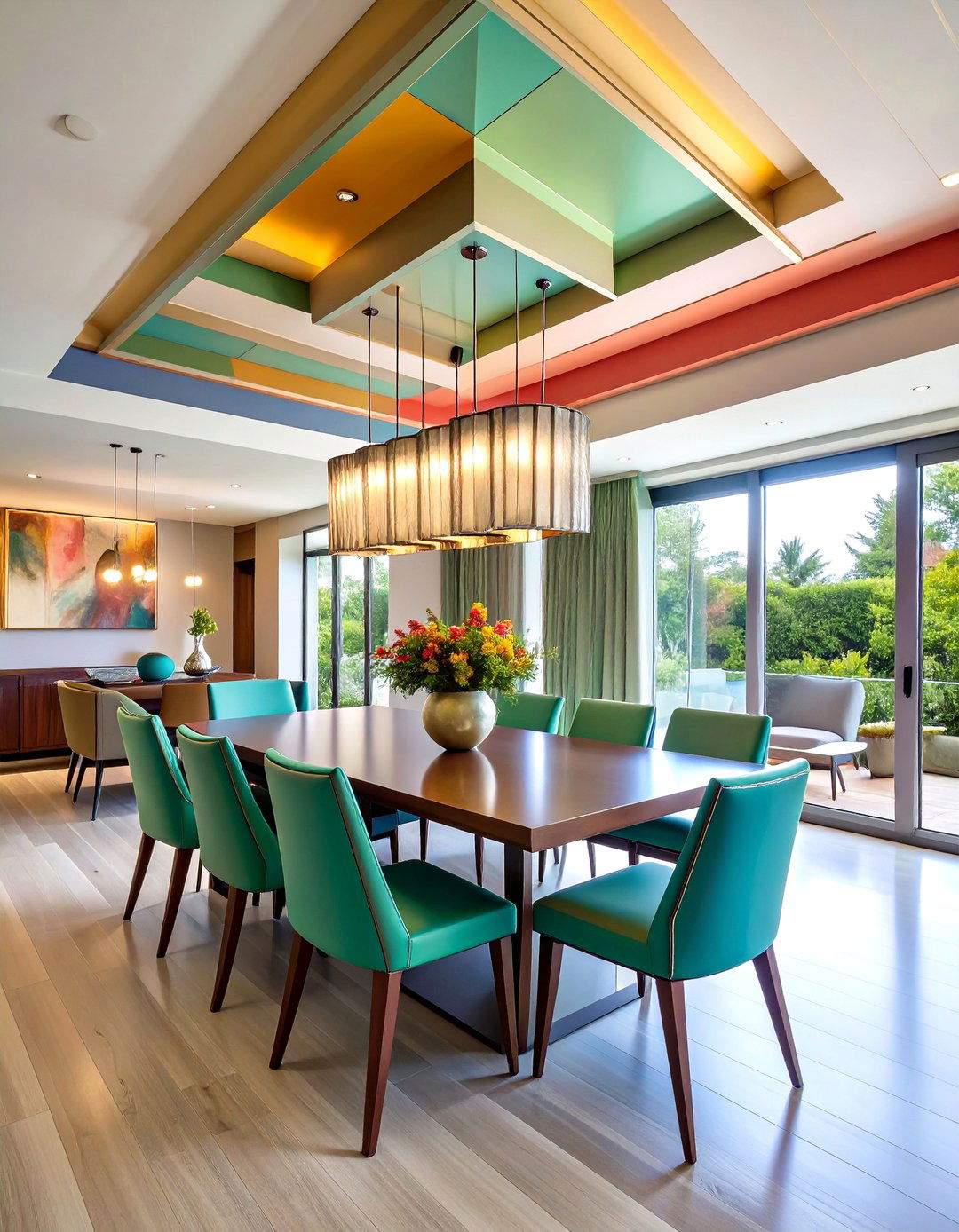 Geometric Ceiling Molding Elevates the Art Deco Dining Room - 25 Art Deco Dining Room Ideas
