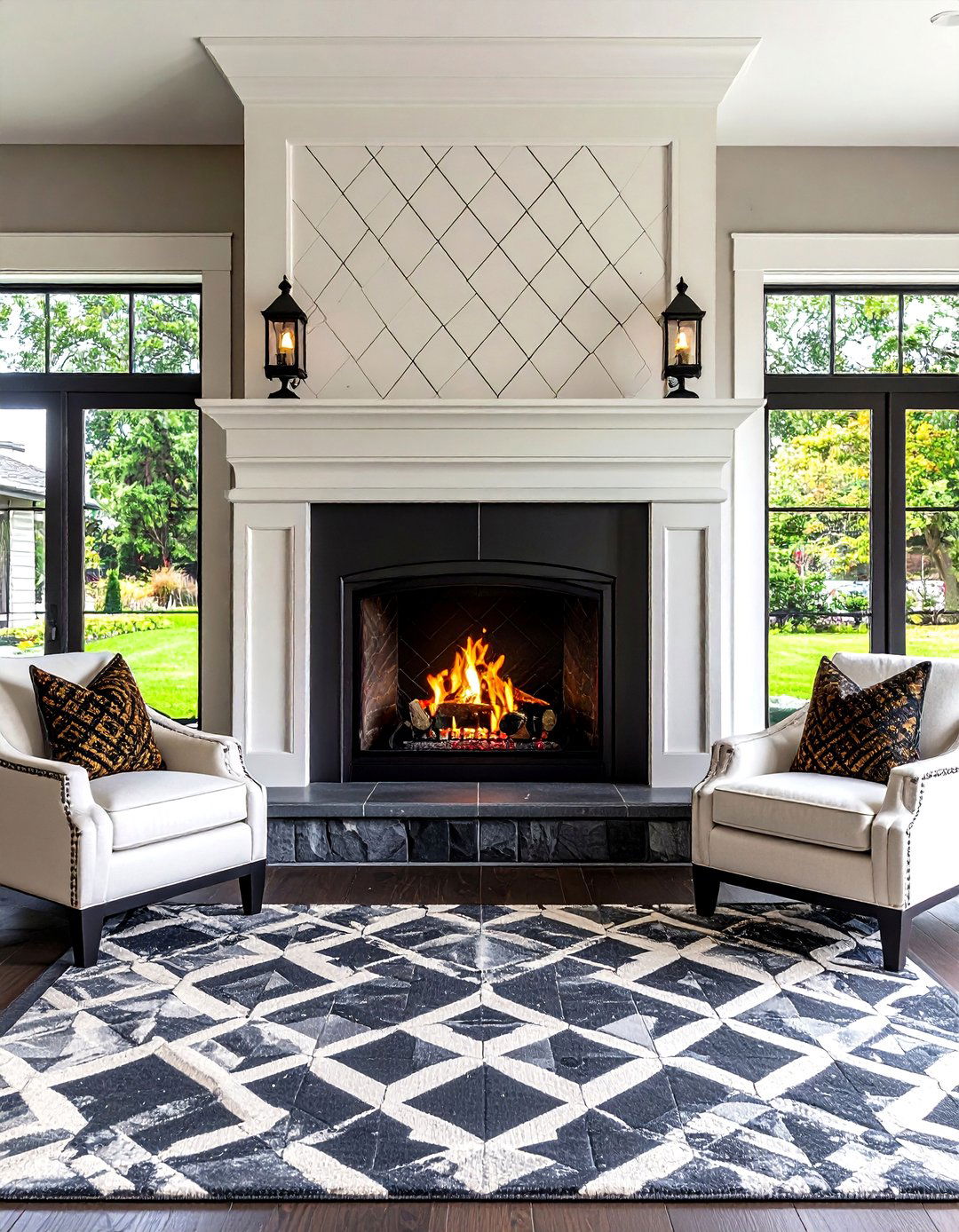 Geometric Cement Tile for a Bold Fireplace - 20 Fireplace Tile Ideas