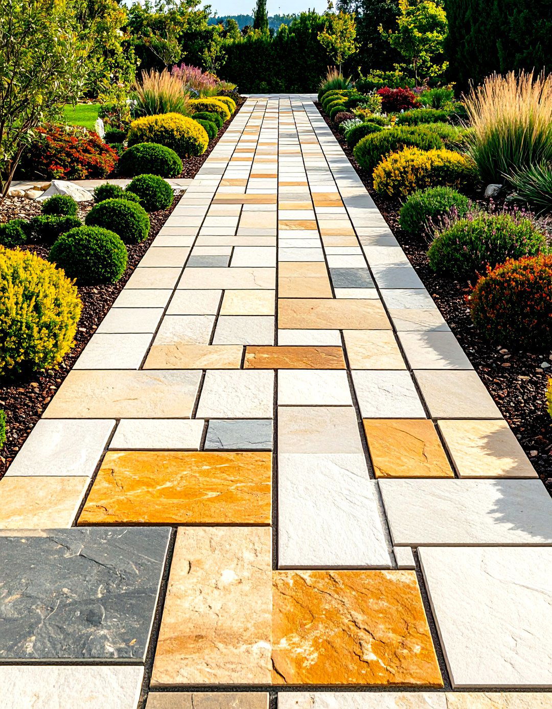 Geometric Cut Stone Path - 20 Stone Walkway Ideas