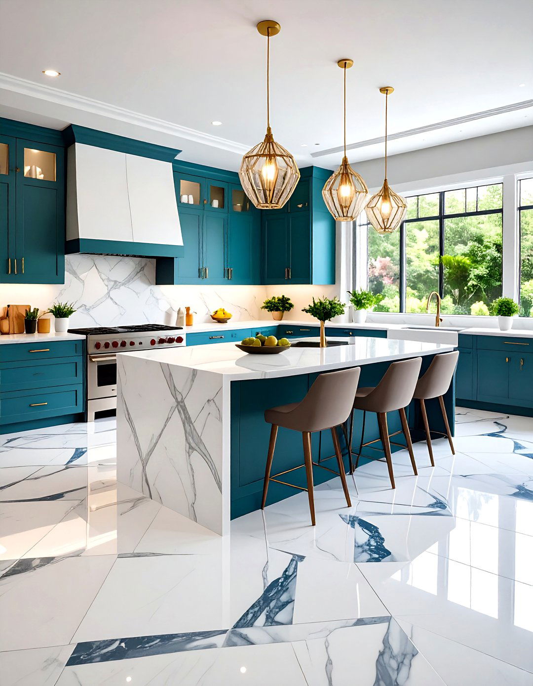 Geometric Diamond Marble Kitchen Floor - 20 Marble Kitchen Floor Ideas
