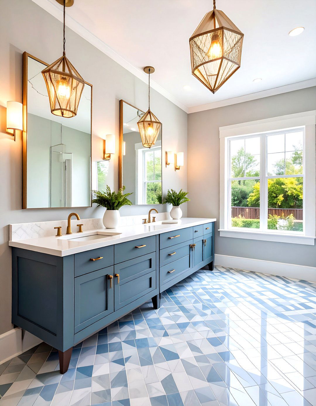 Geometric Diamond Pattern Powder Room Floor Tile - 20 Powder Room Floor Tile Ideas