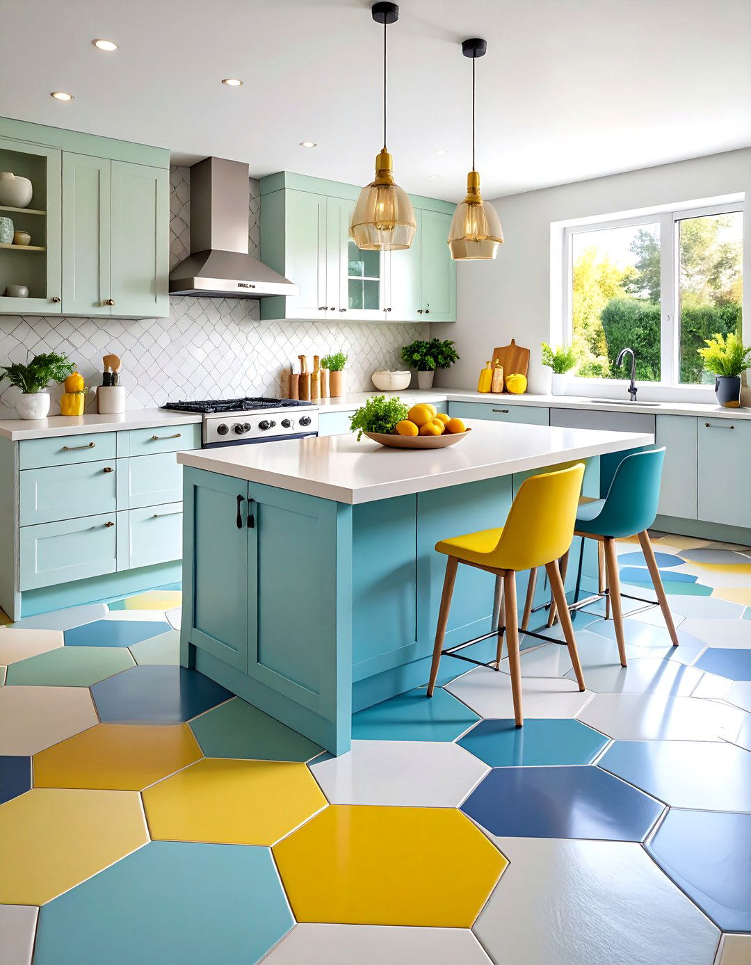Geometric Hexagon Tile Kitchen Flooring - 20 Kitchen Flooring Ideas