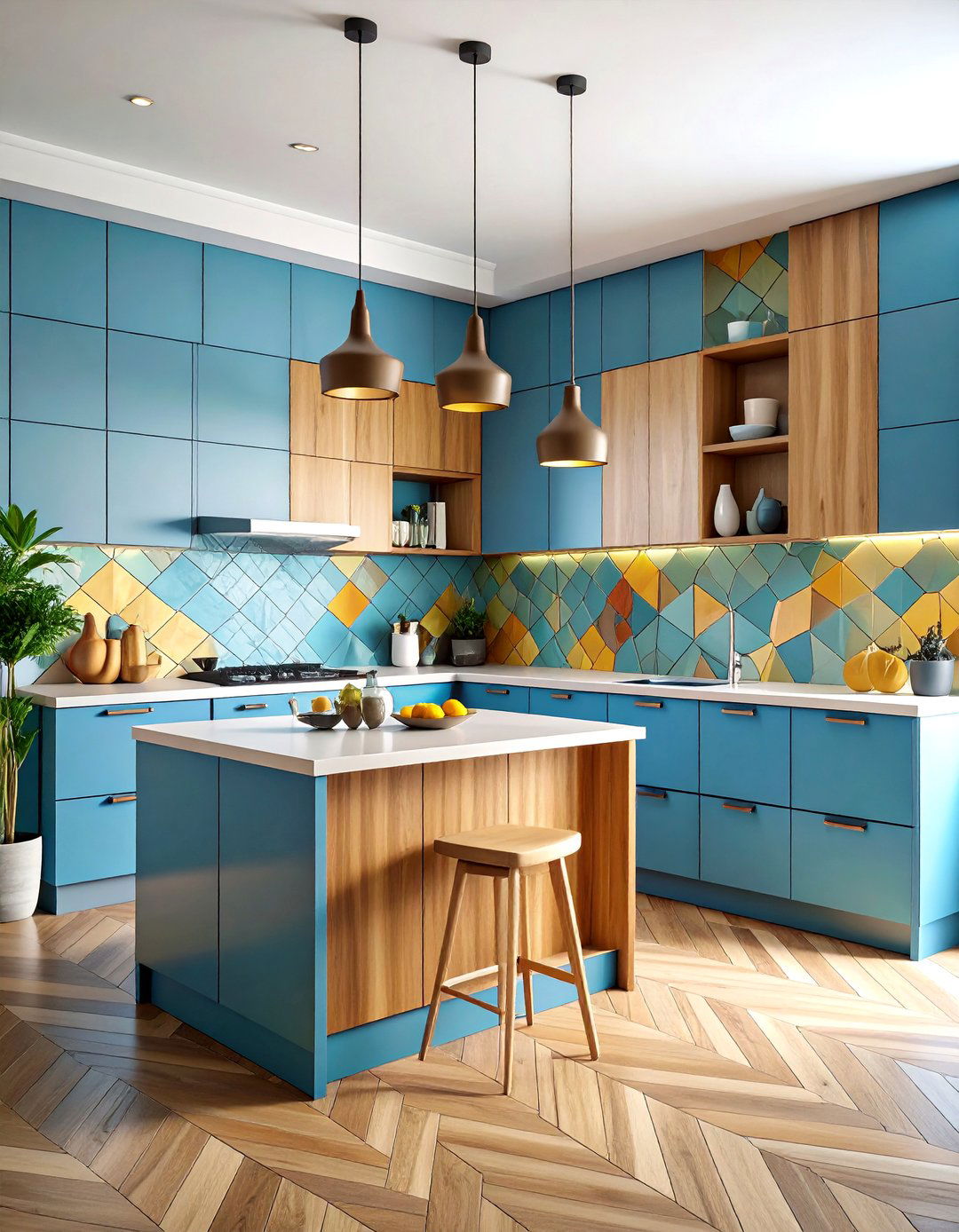Geometric Kitchen Accent Wall with D Textured Panels - 20 Kitchen Accent Wall Ideas