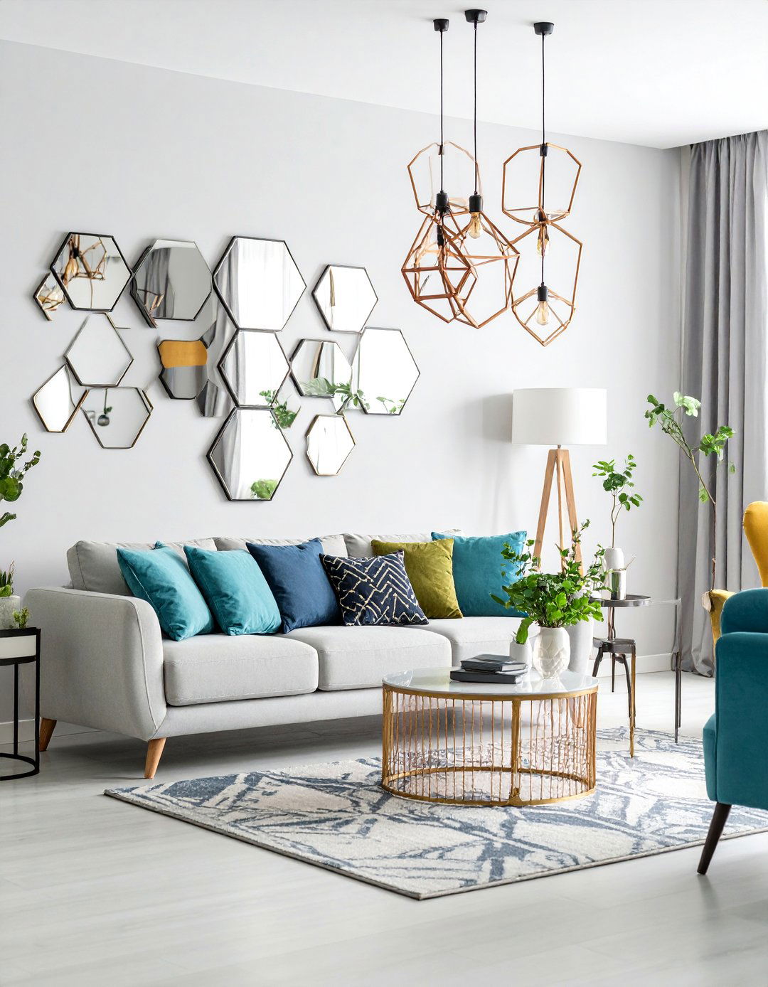 Geometric Living Room Mirror Modern Patterns - 20 Living Room Mirror Ideas