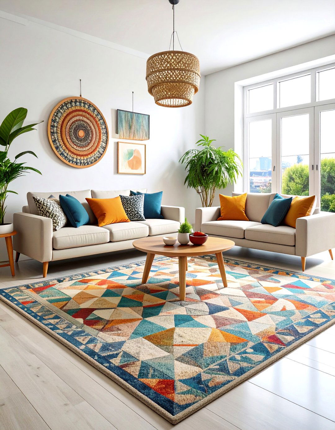Geometric Modern Living Room Rug Style - 20 Living Room Rug Ideas